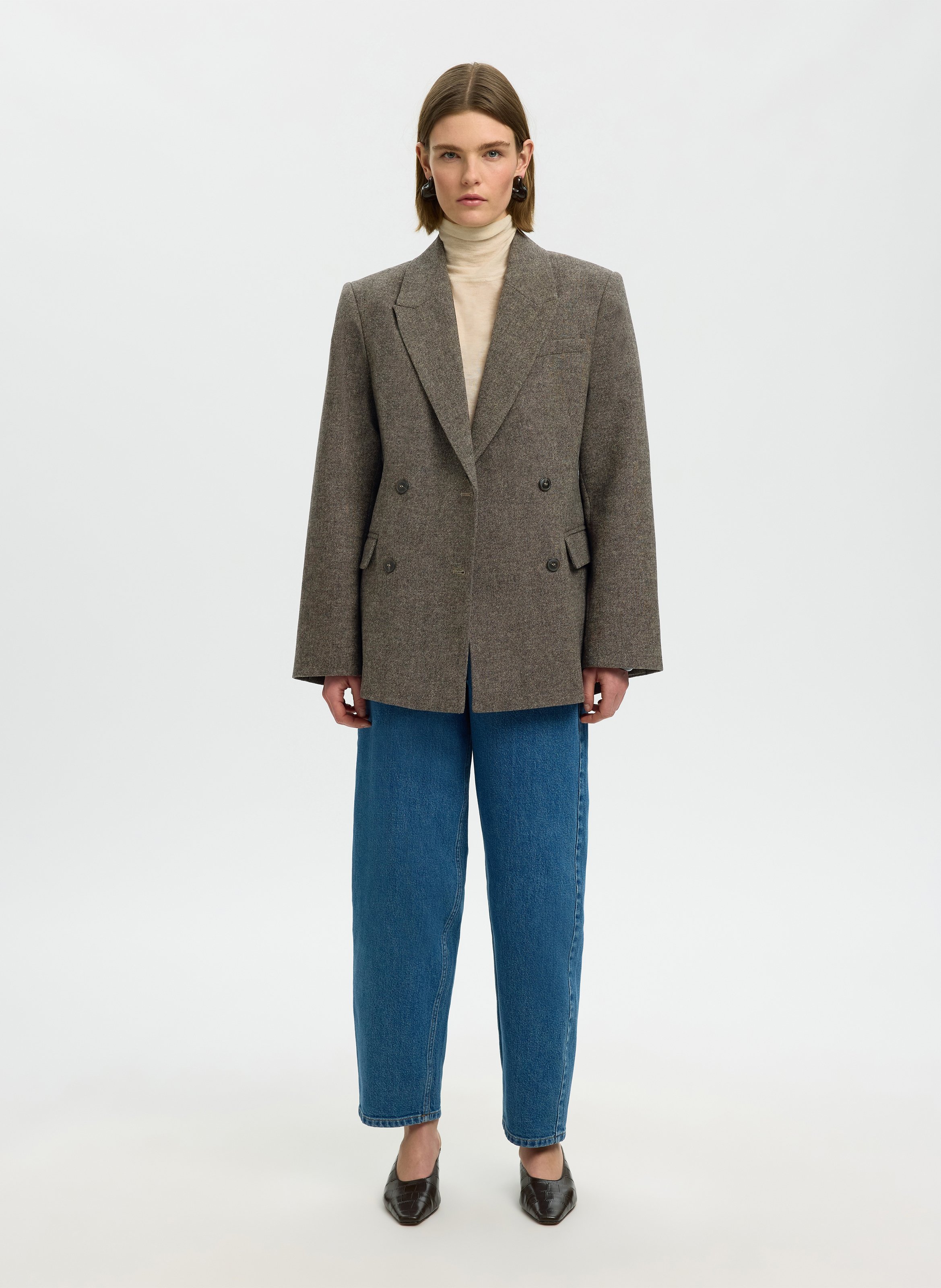 Veste droite col tailleur SELECTED Braun