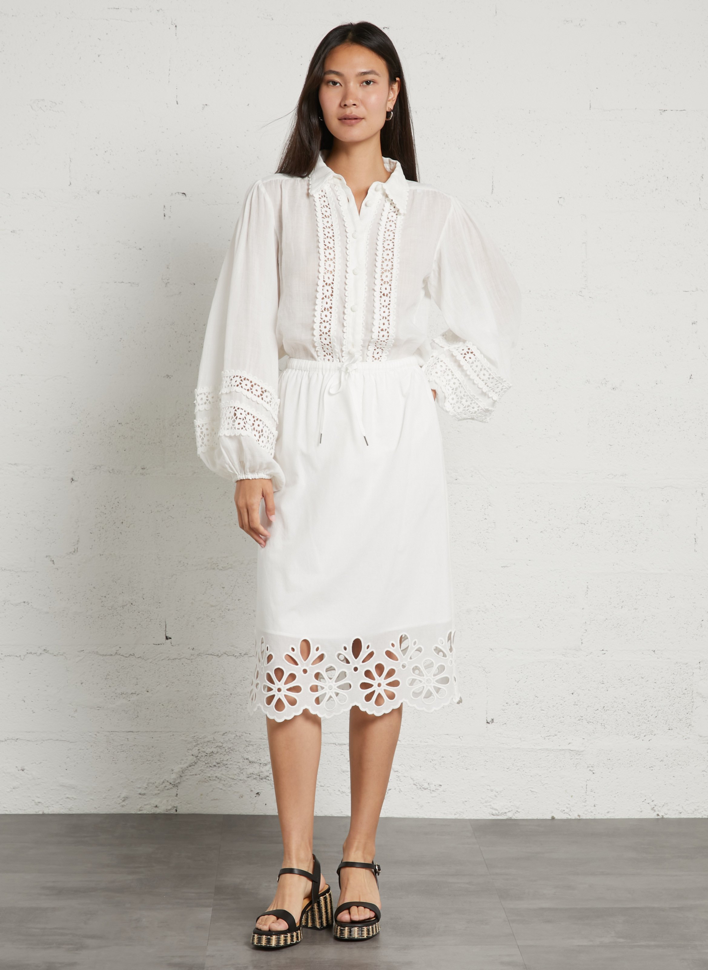 Halflange, katoenen rok BERENICE Wit