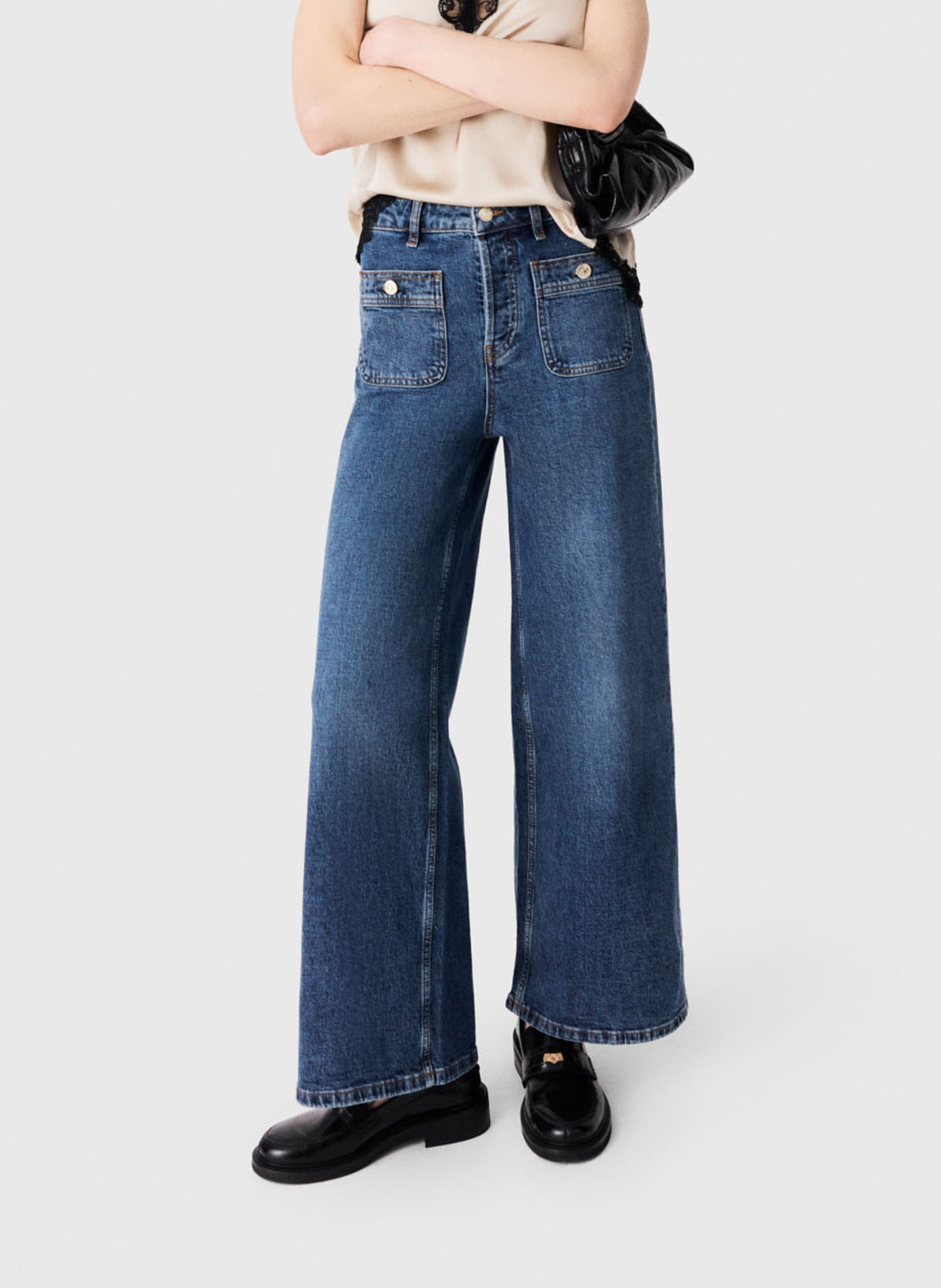 Kort donsjack met bontcapuchon MAJE Blauw