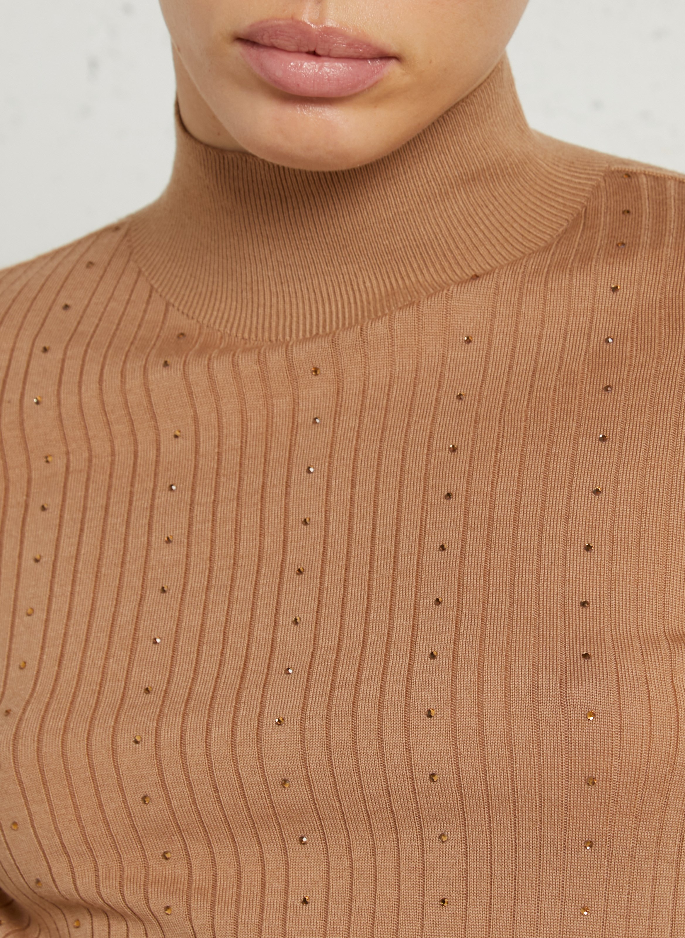 Top manches courtes à strass en laine LIU JO Marron