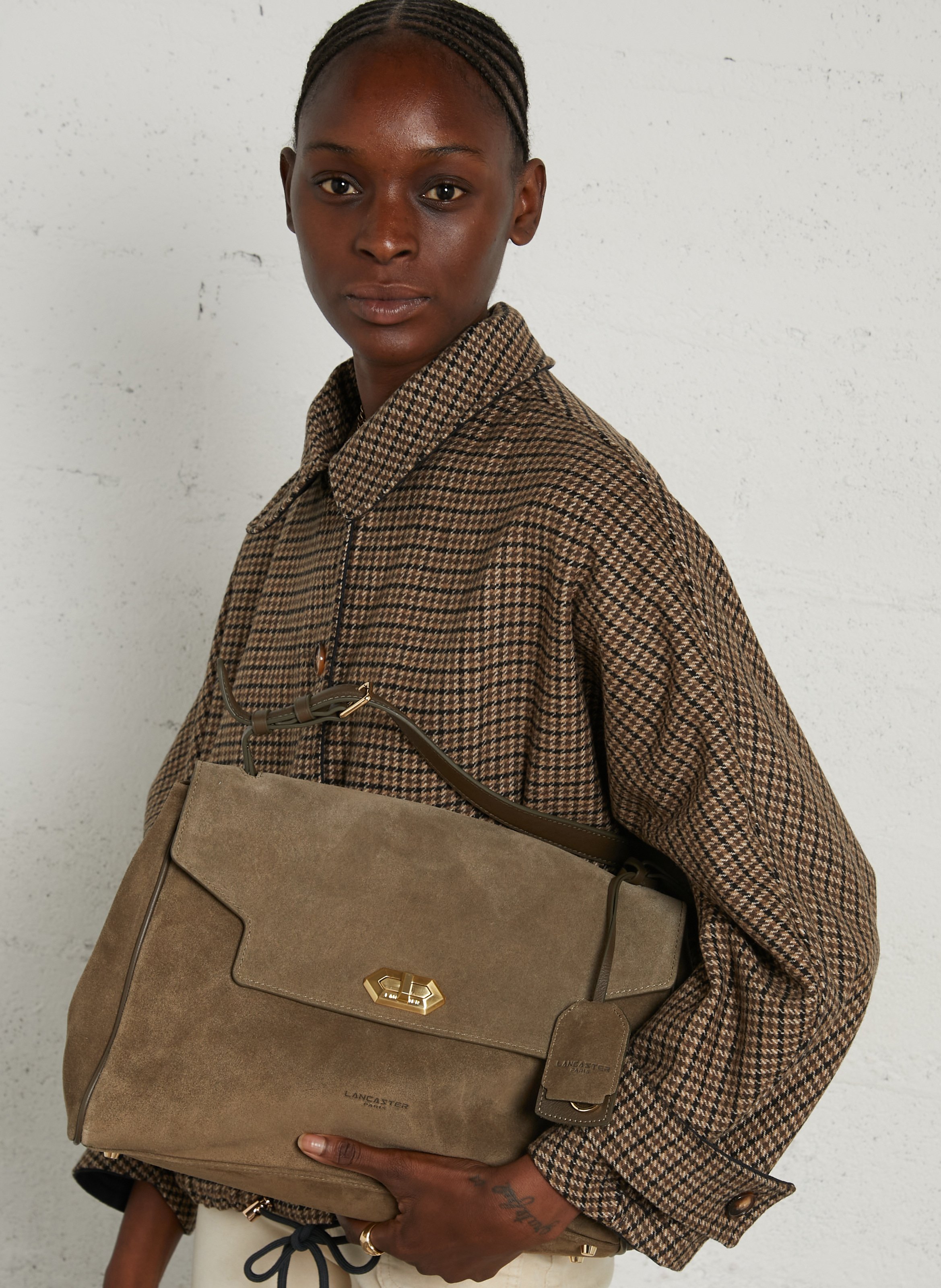Velvet handbag LANCASTER PARIS Khaki