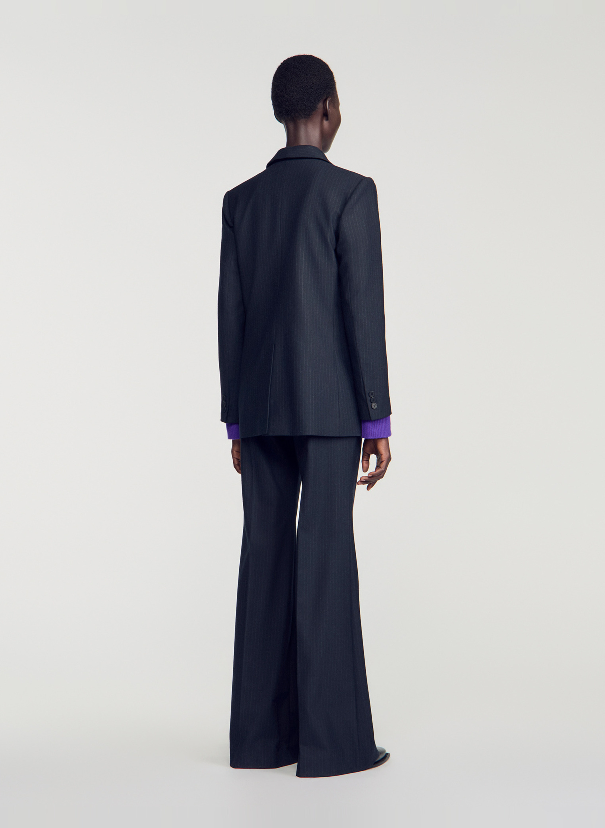 Veste col tailleur en laine mélangée SANDRO Blue