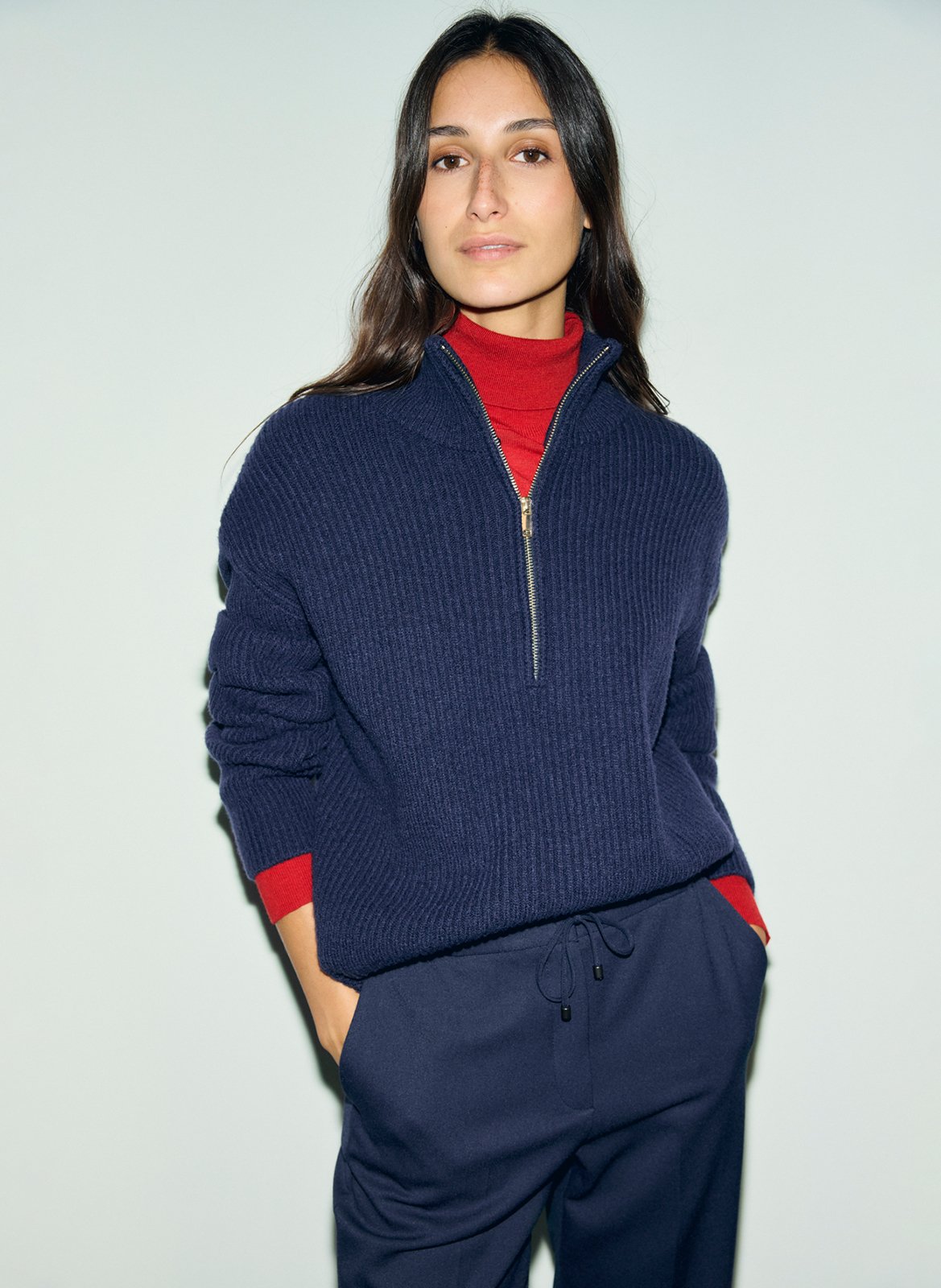 Pull droit col camionneur côtelé en laine mélangée GERARD DAREL Argent