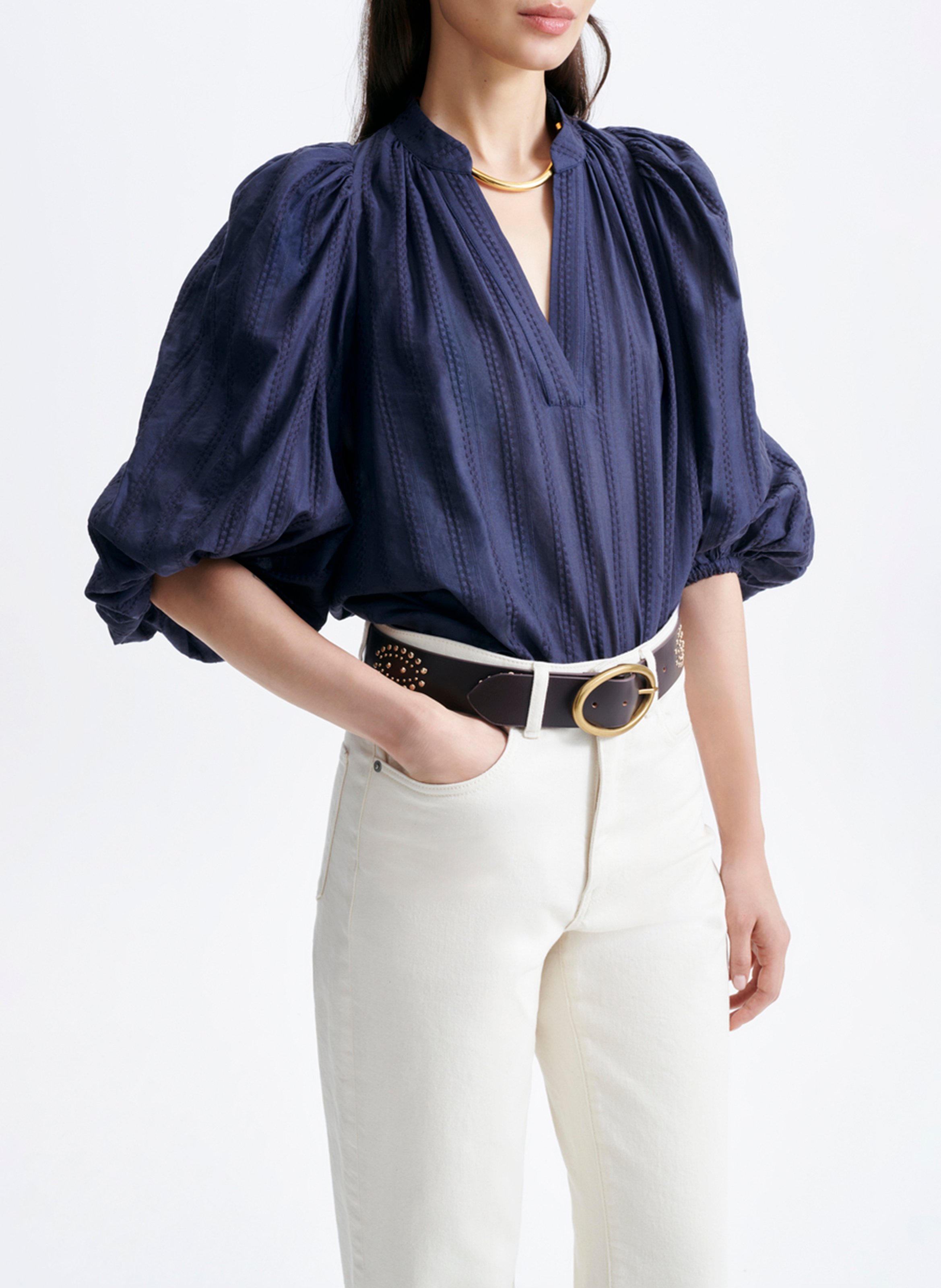Baumwollbluse mit V-Ausschnitt VANESSA BRUNO Blau