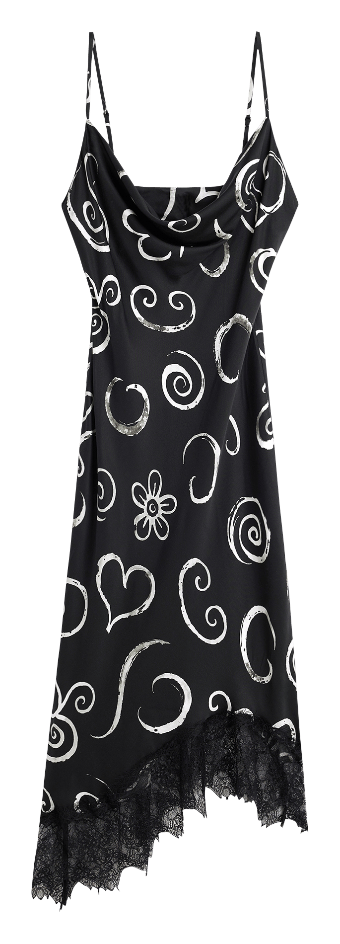 Fitted asymmetrical satin cowl neck dress DESIGUAL Black