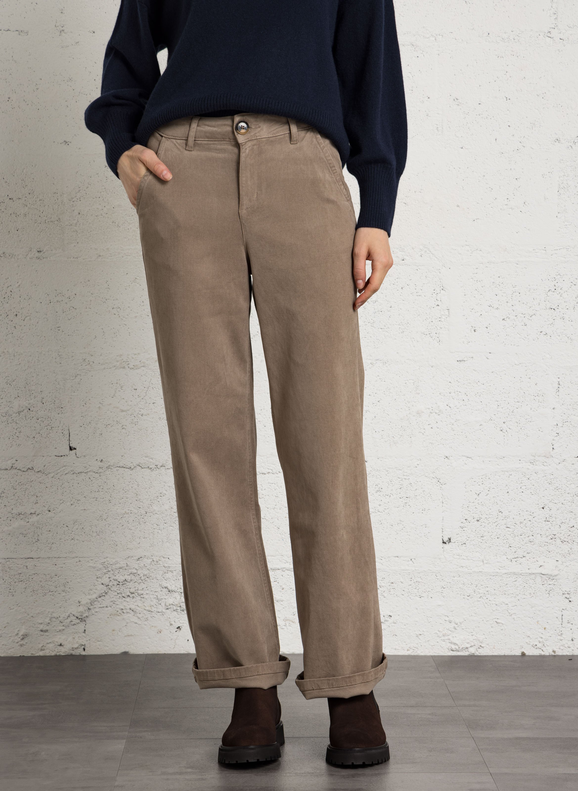 Pantalon large taille haute  SUD EXPRESS Beige