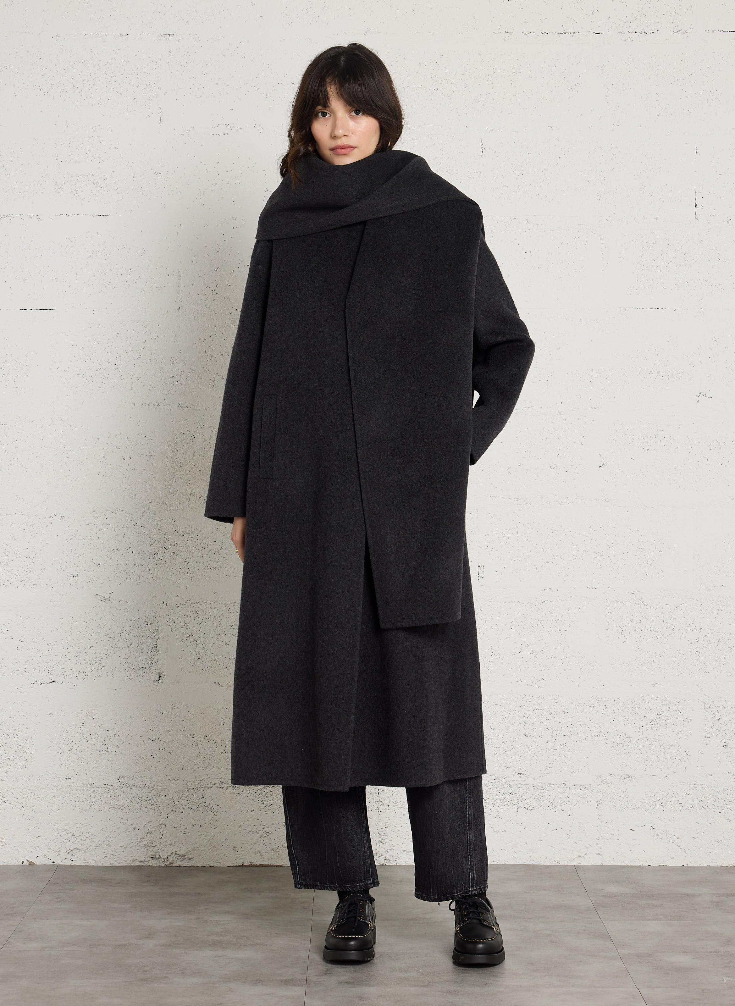 Manteau long oversize en laine mélangée DES PETITS HAUTS Gris