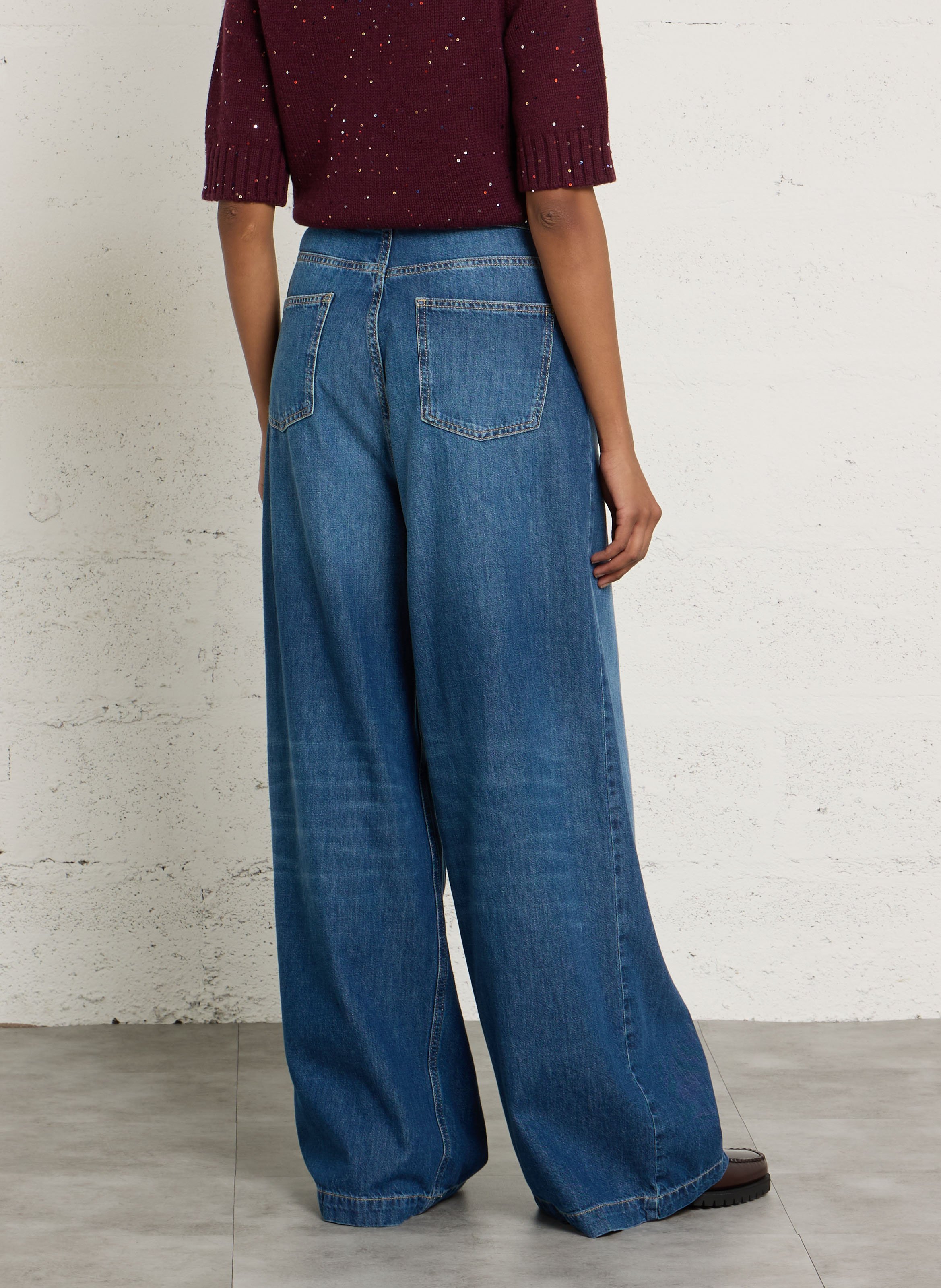 Weite Baumwolljeans mit Falten BERENICE Blau