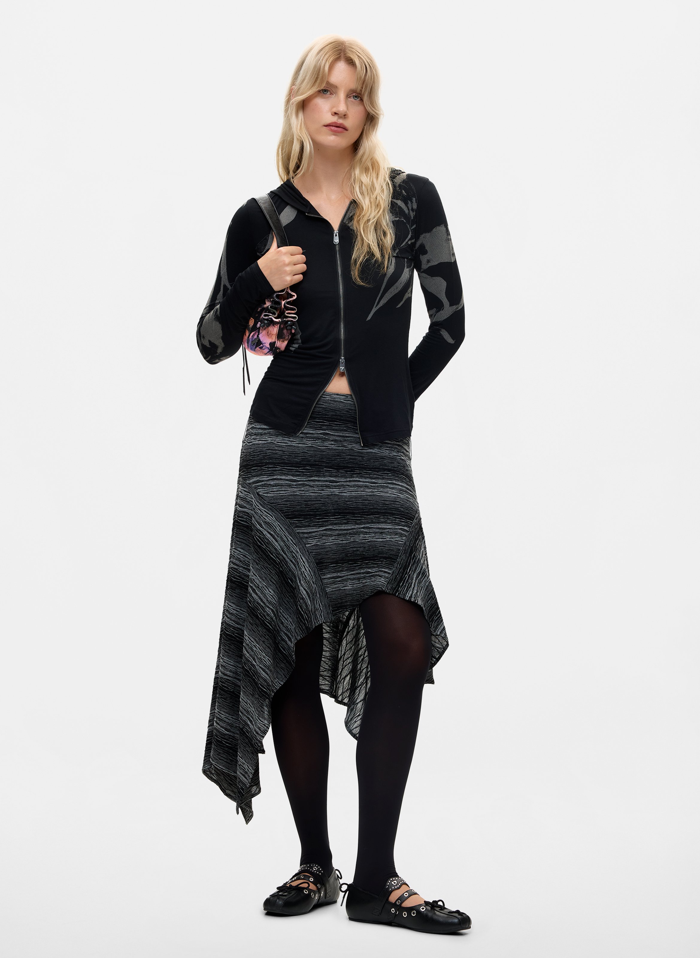 Aansluitende sweater met rits en motiefprint DESIGUAL Zwart
