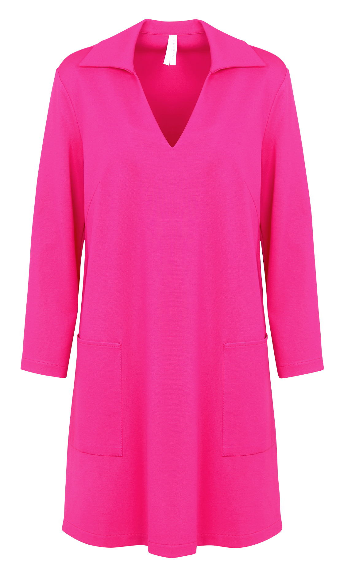 Short straight V-neck dress with 3/4 sleeves IMPERIAL Pink