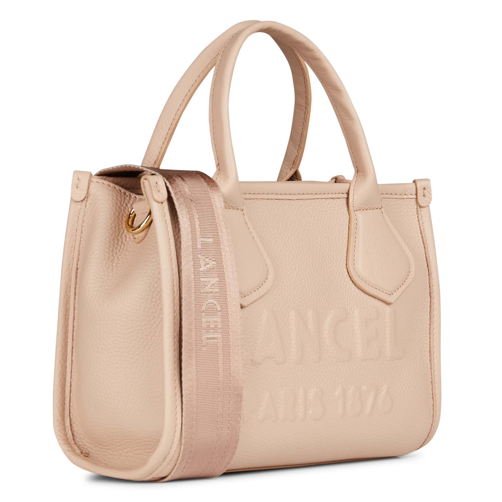 Handtasche aus genarbtem Leder mit Logoprägung Beige