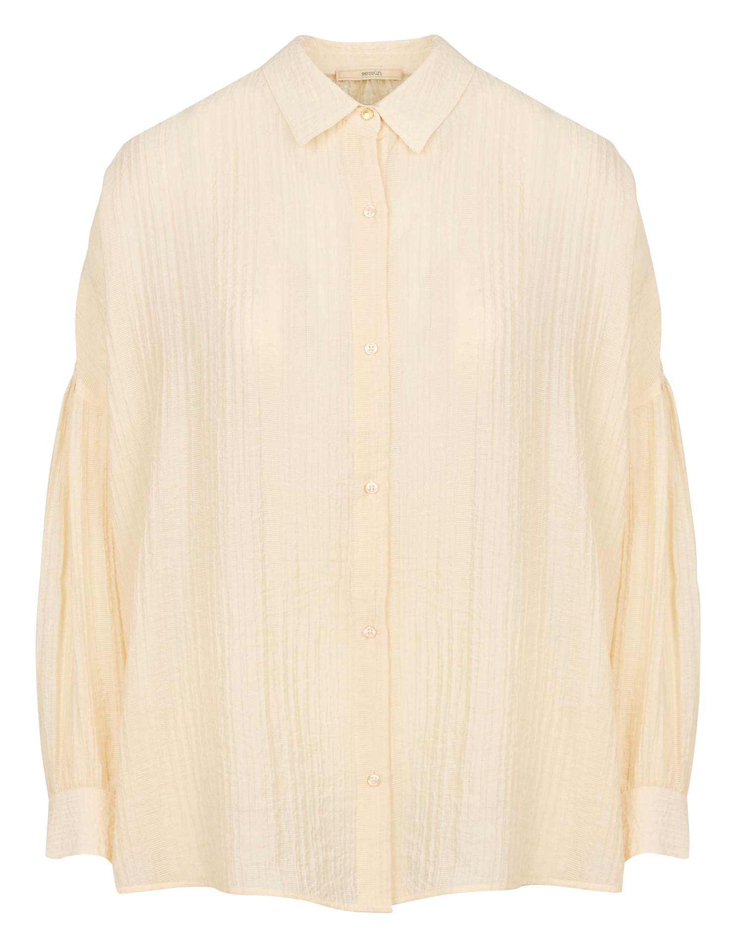 Classic-collar oversized striped cotton shirt SESSUN Beige