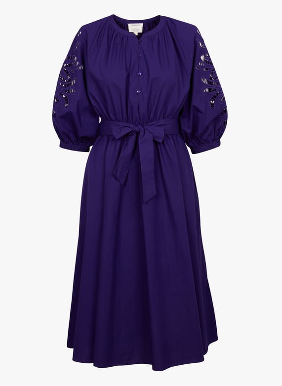 Robe longue cintree a broderies en coton Violet