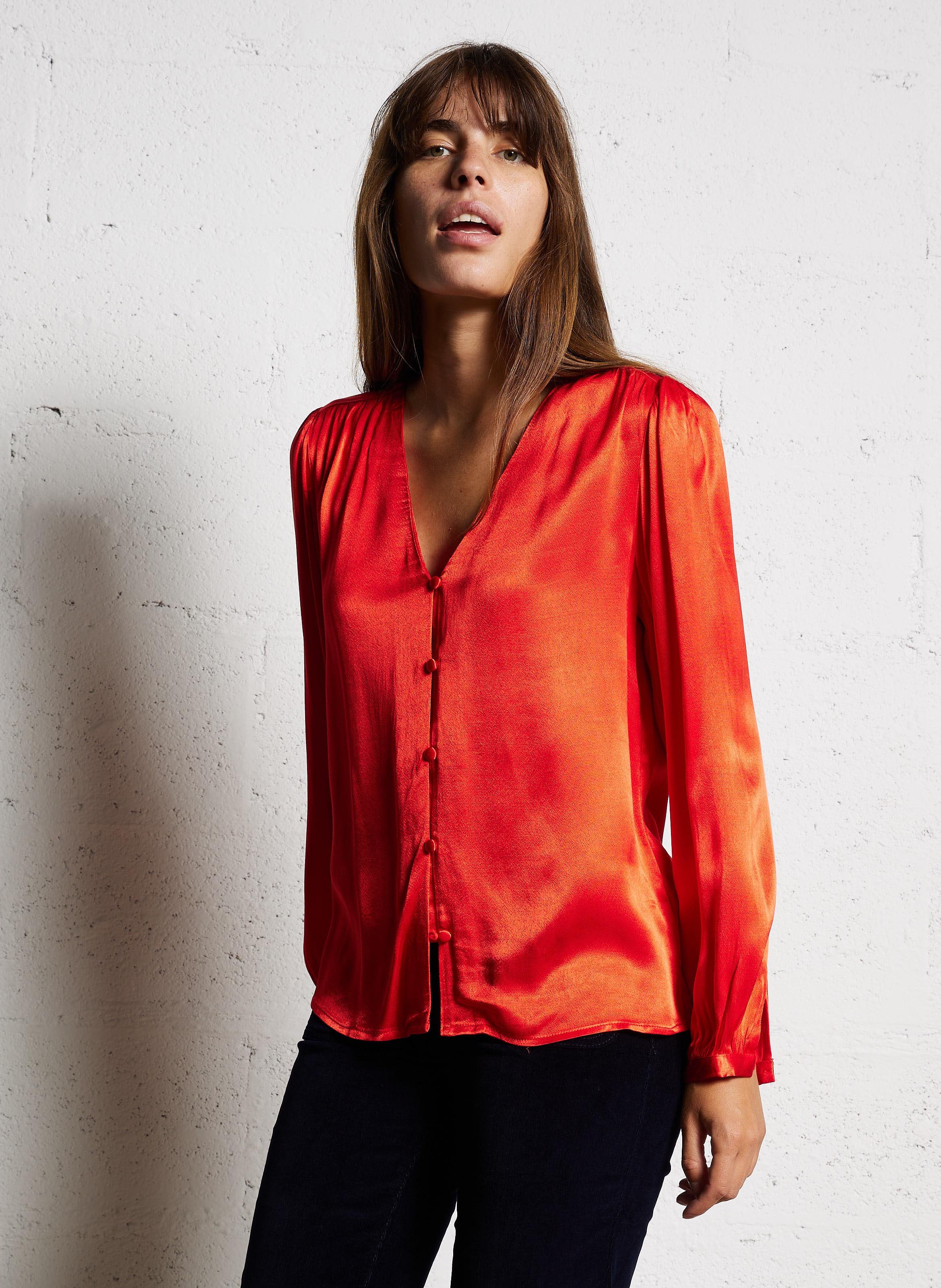 Chemise droite à col V LA PETITE ETOILE Rouge