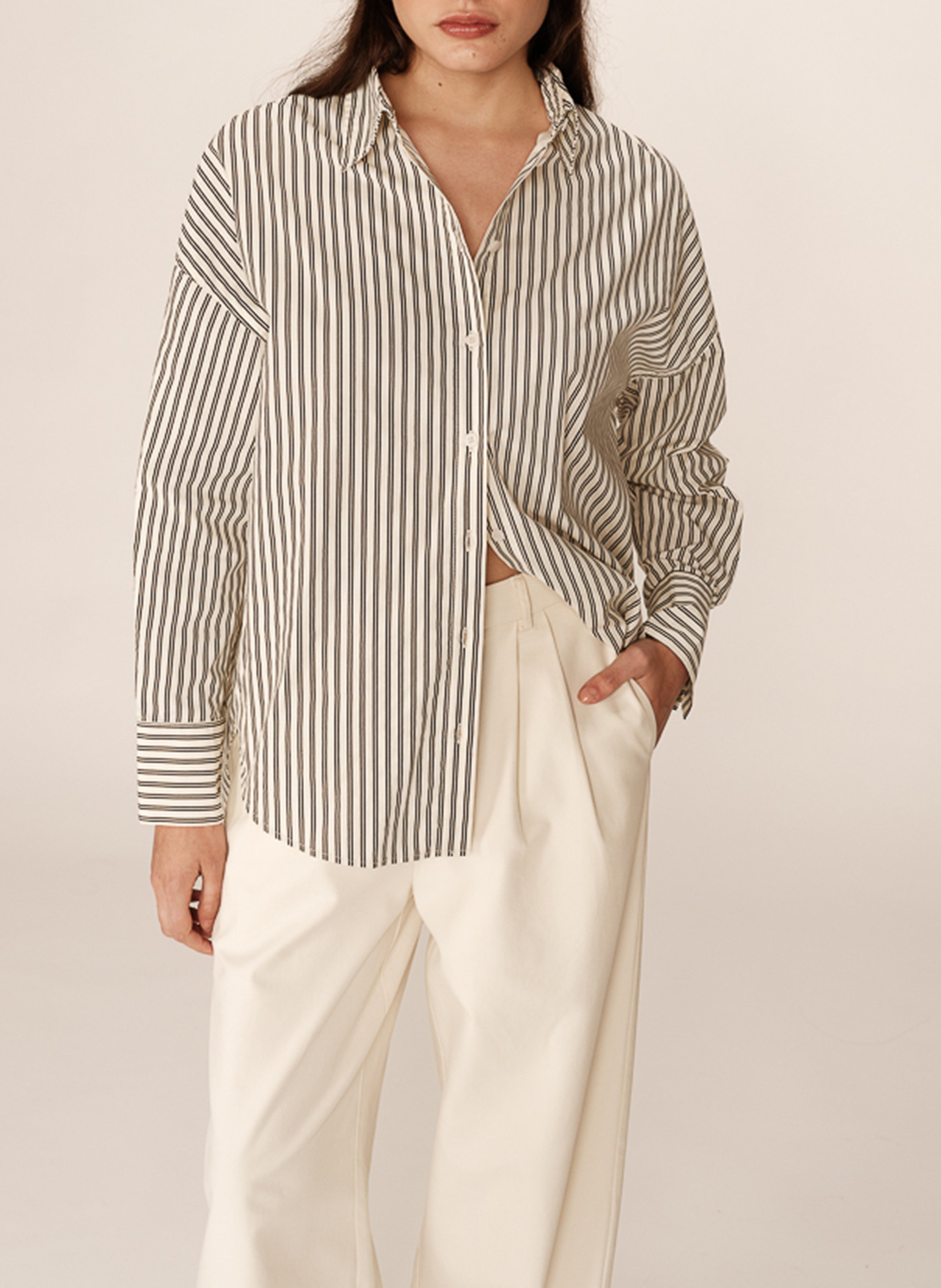 Oversized button-up striped shirt GRACE ET MILA White