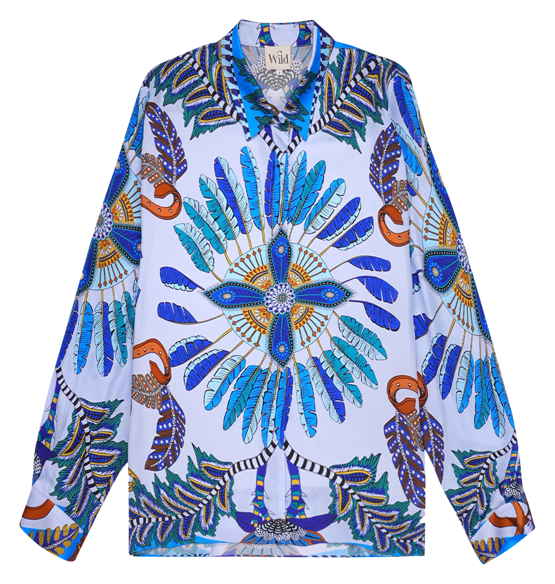 Straight printed shirt with classic collar WILD Blue