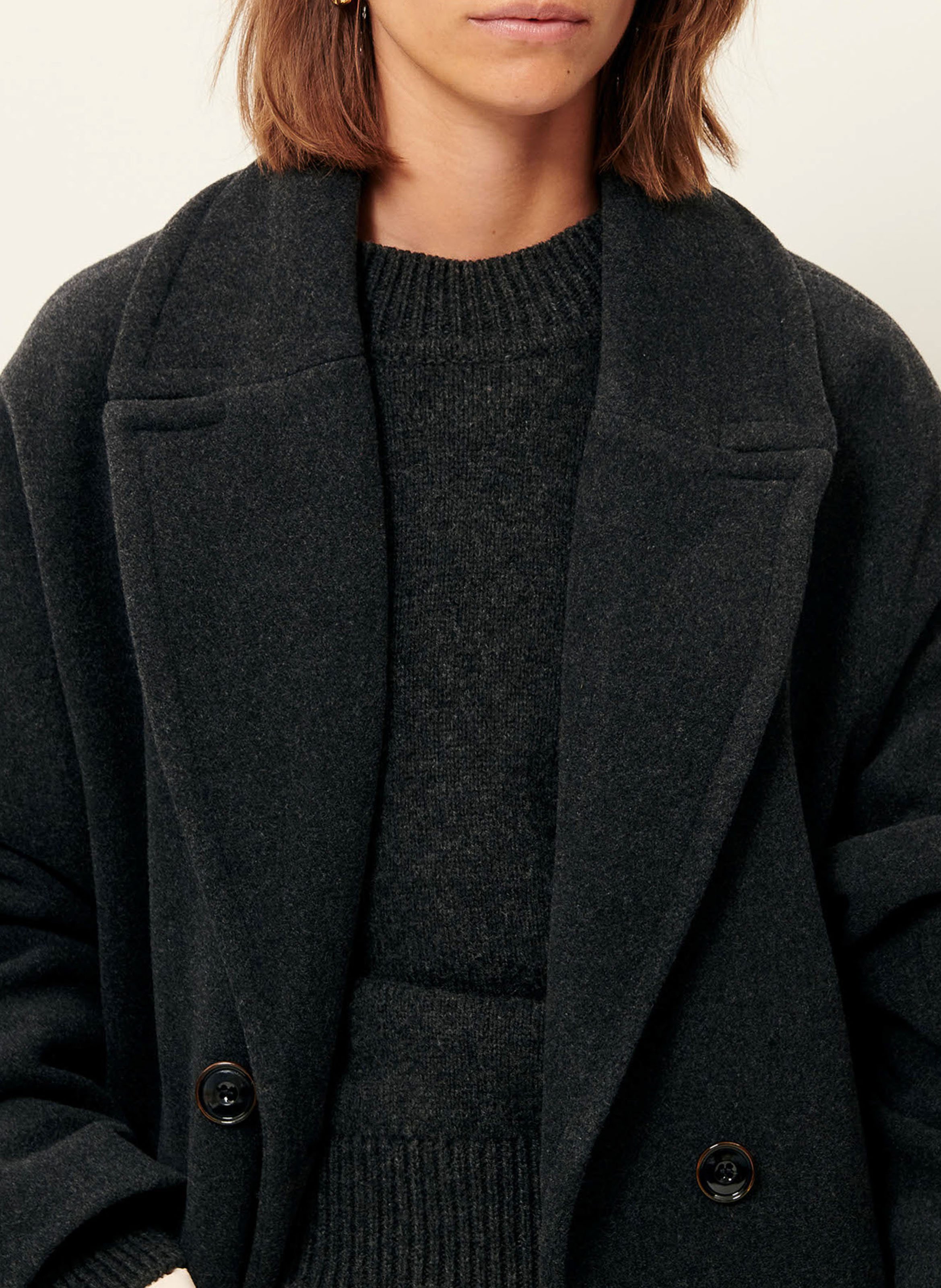 Straight-cut wool-blend coat with tailored collar SESSUN Grey