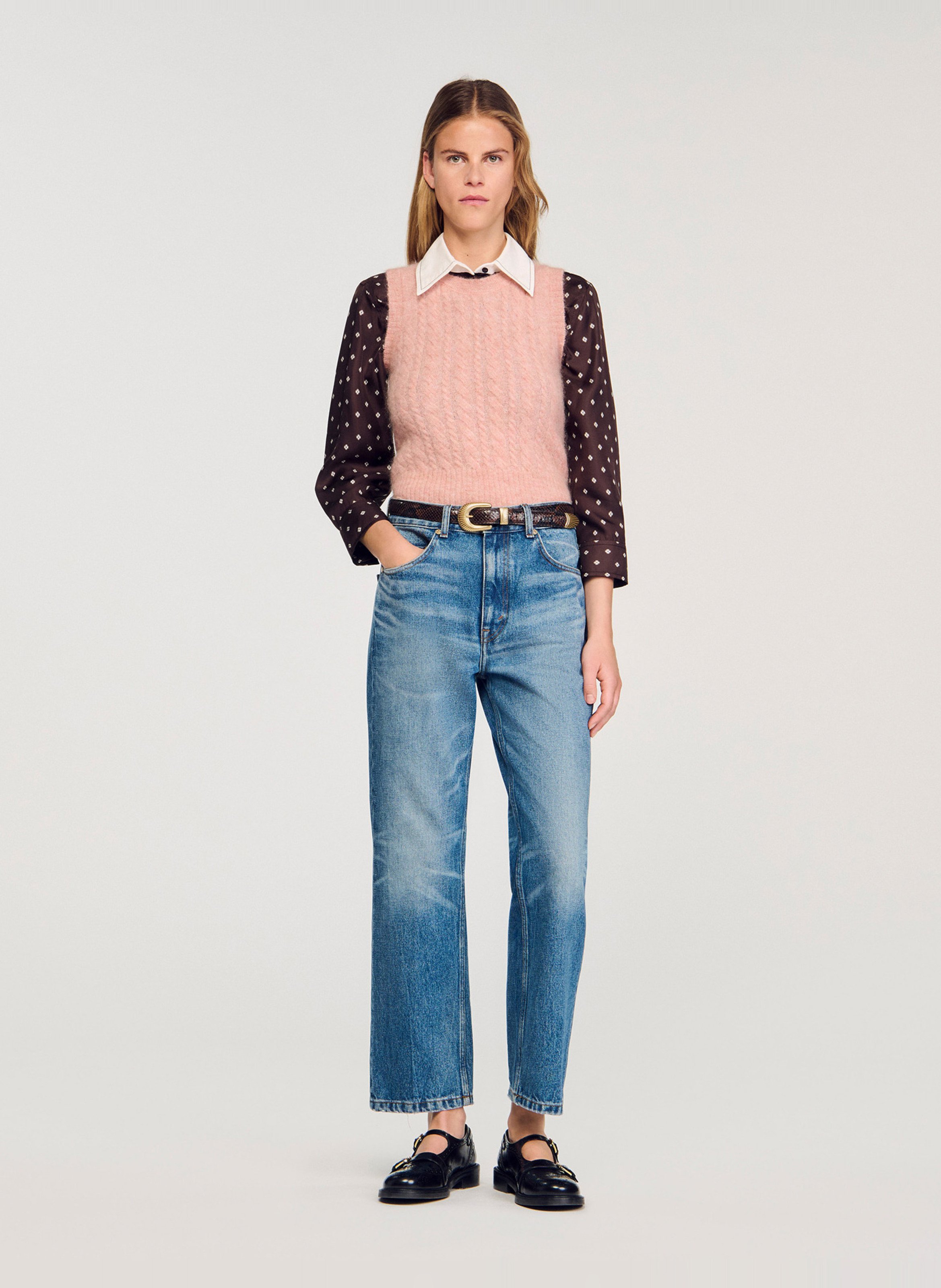 Pull col rond en laine mélangée SANDRO Rose