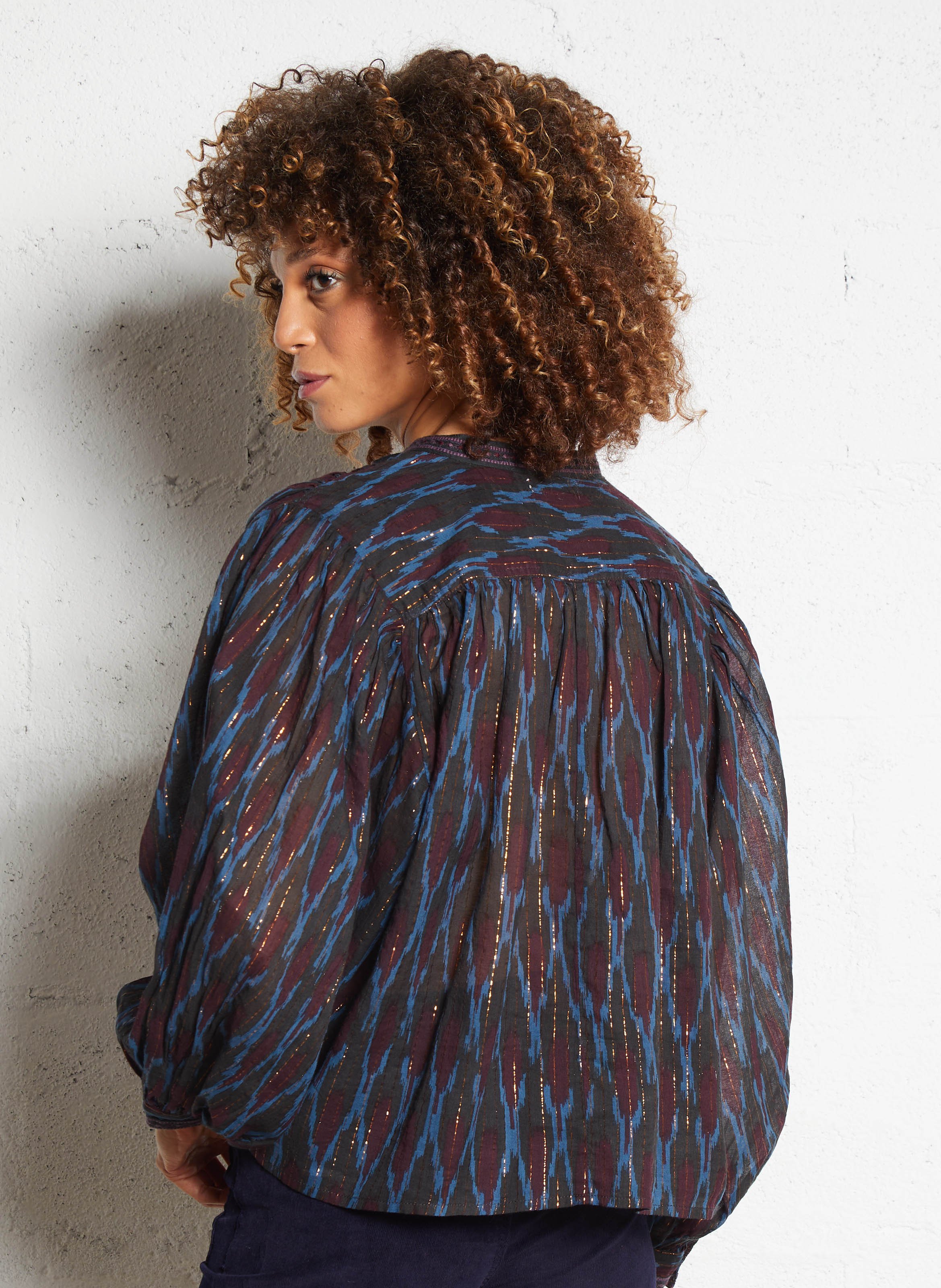 Round neck striped blouse in blended cotton MAISON HOTEL Blue