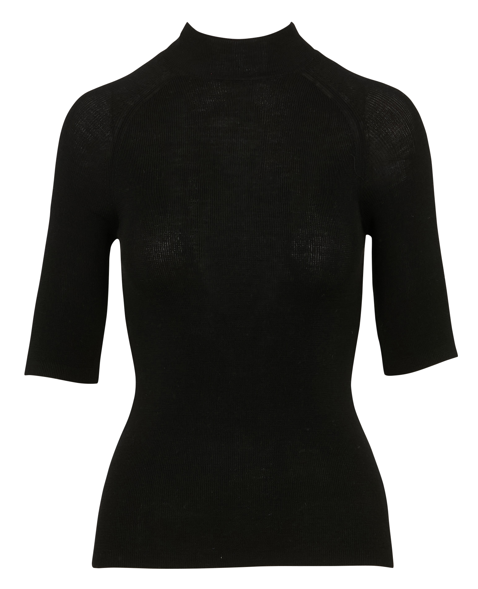 Pull droit col montant en laine mérinos et soie MAJESTIC FILATURES Noir