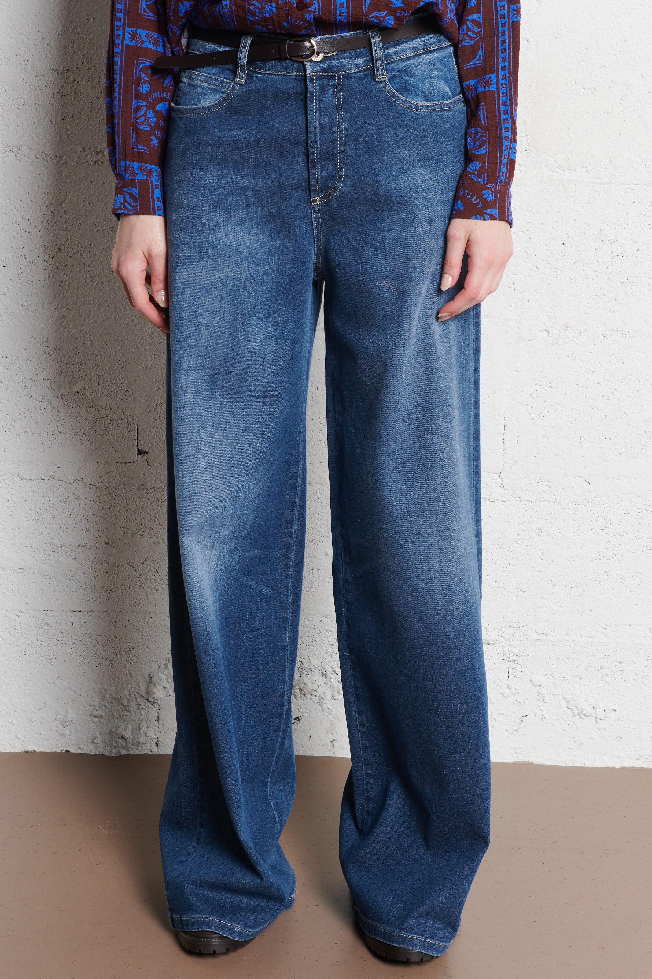 Straight cotton-blend pants PLEASE Blue
