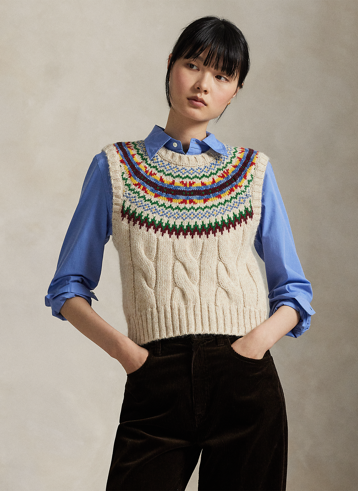 Pull col rond en coton mélangé POLO RALPH LAUREN Beige