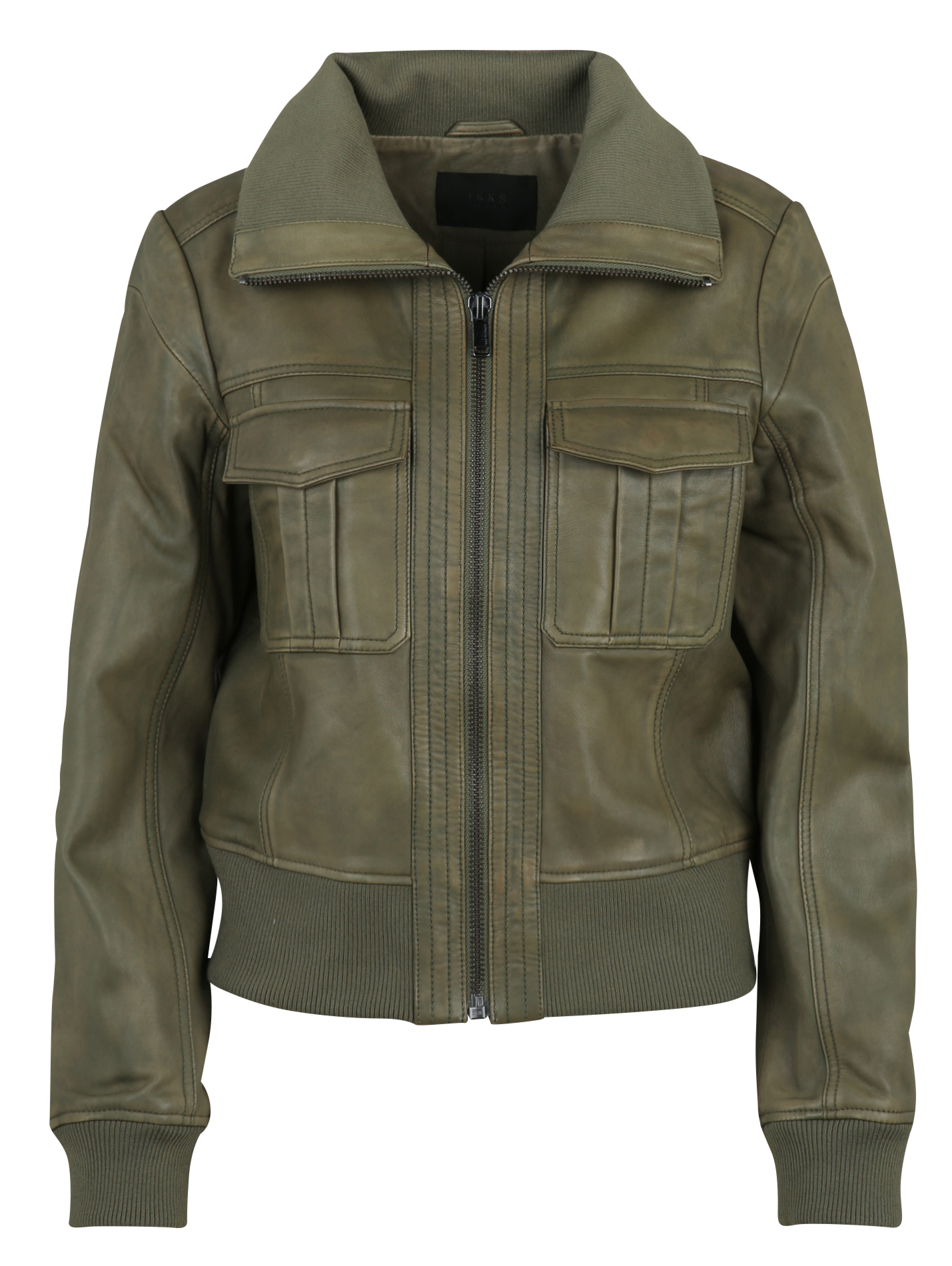 Straight leather jacket IKKS Khaki