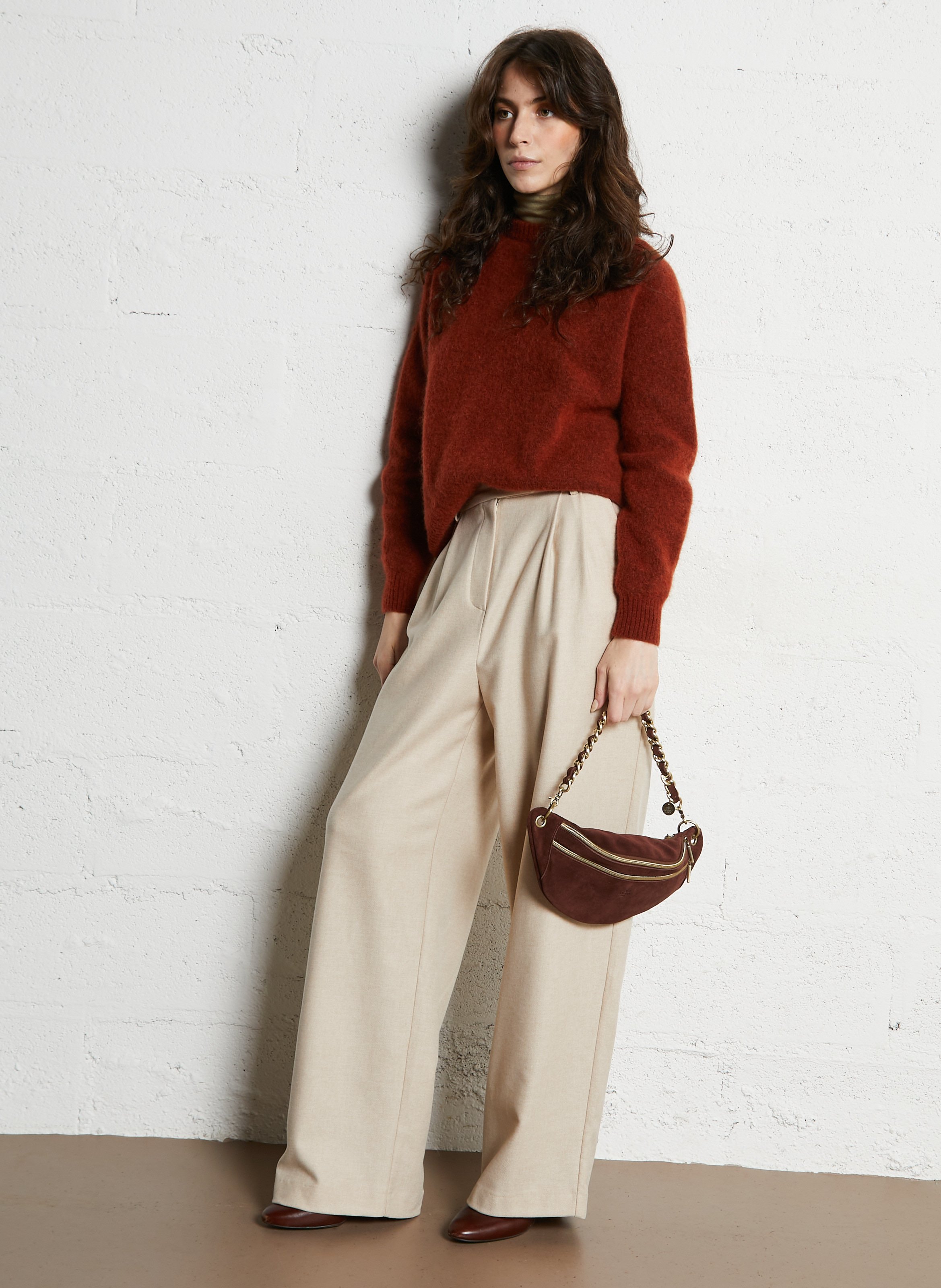 Suède-achtig, leren heuptasje MILA LOUISE Bruin