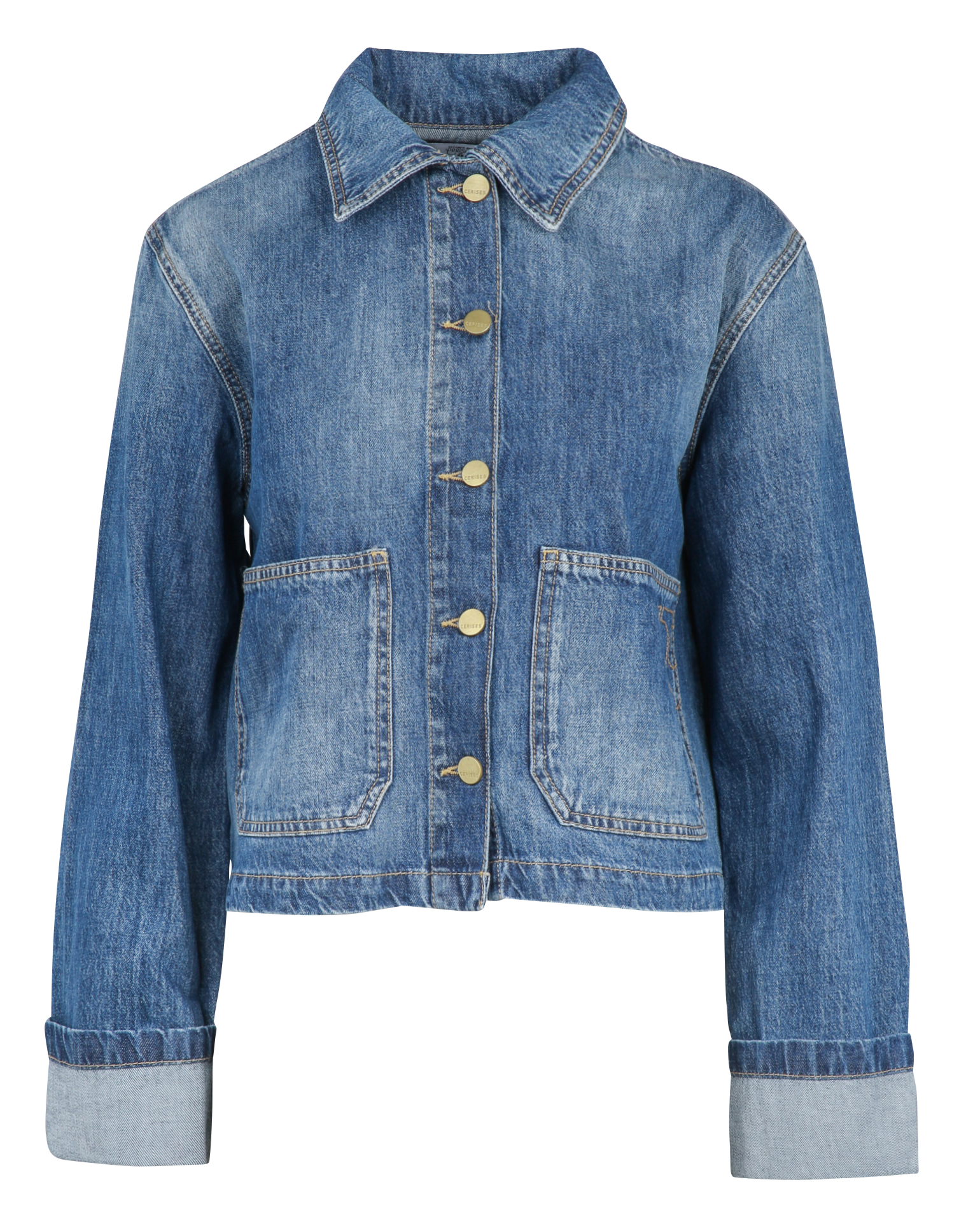 Veste col classique en denim de coton mélangé LE TEMPS DES CERISES Bleu