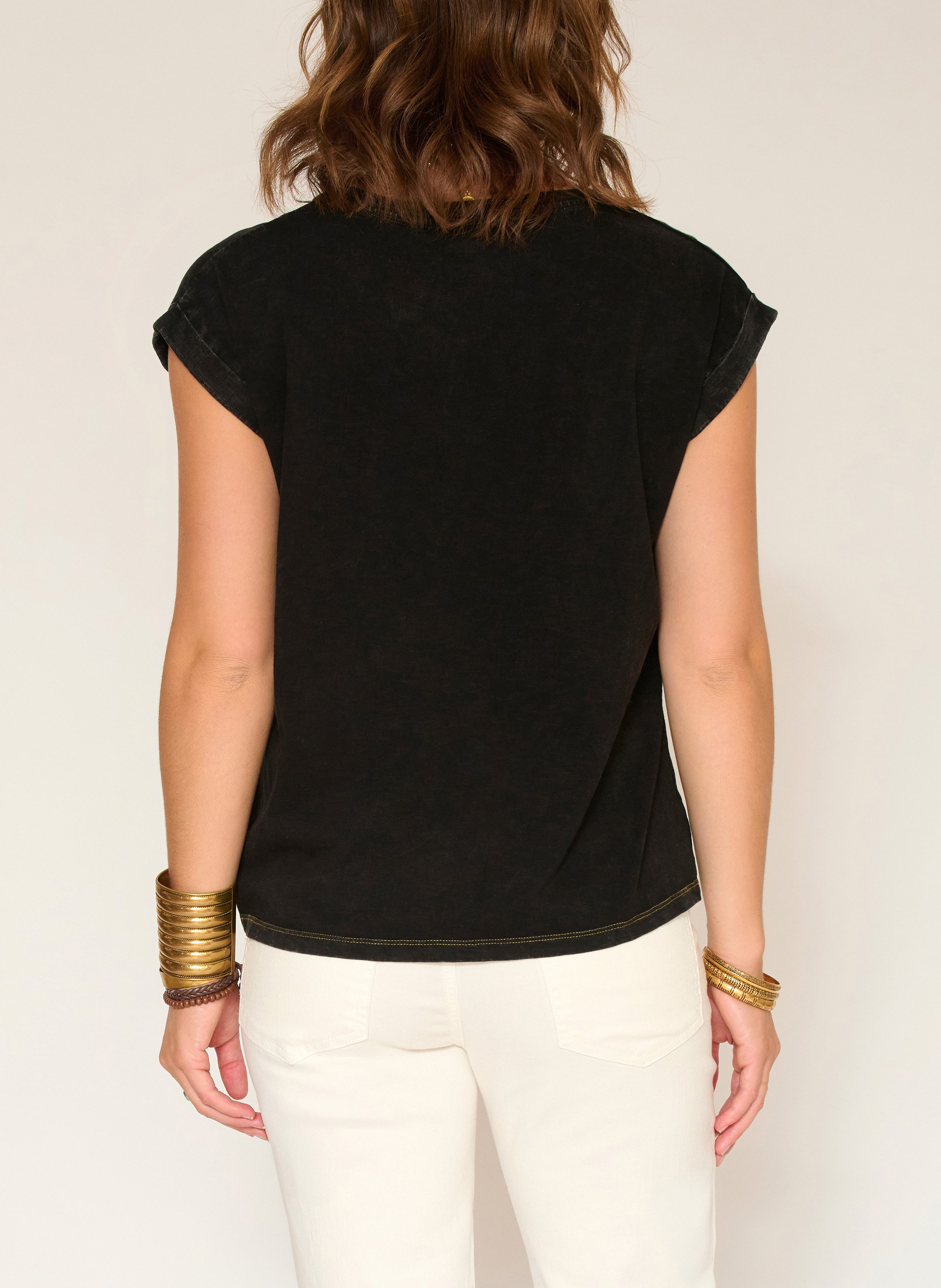 Tee-shirt droit col rond en coton MKT Noir