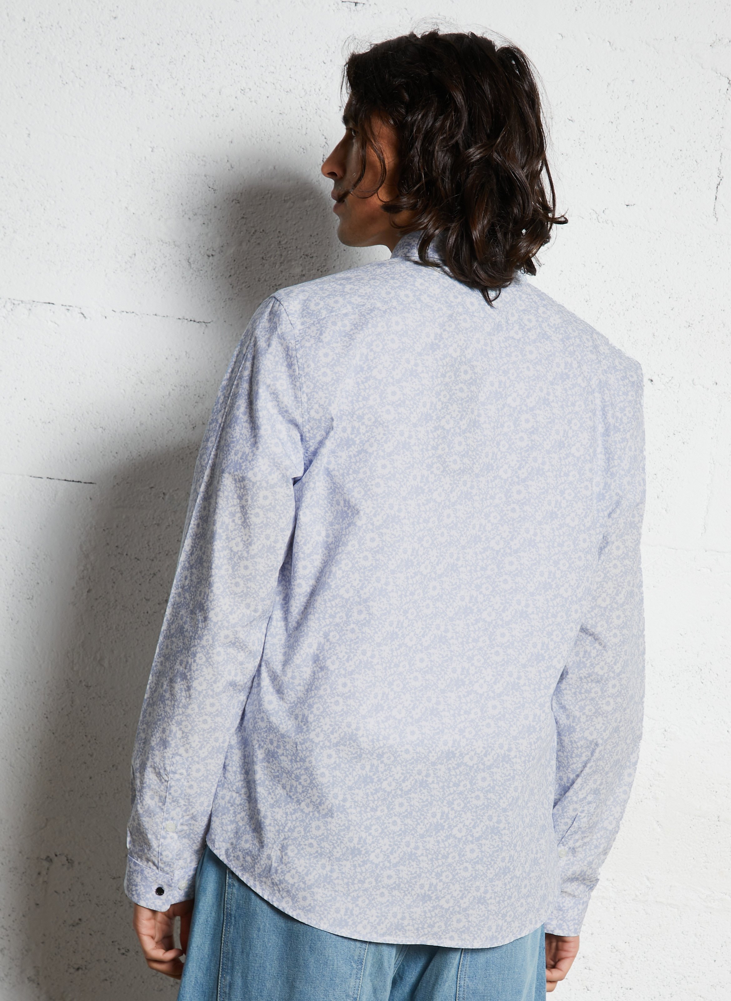 Chemise slim-fit col parisien imprimé fleuri en coton IKKS Bleu