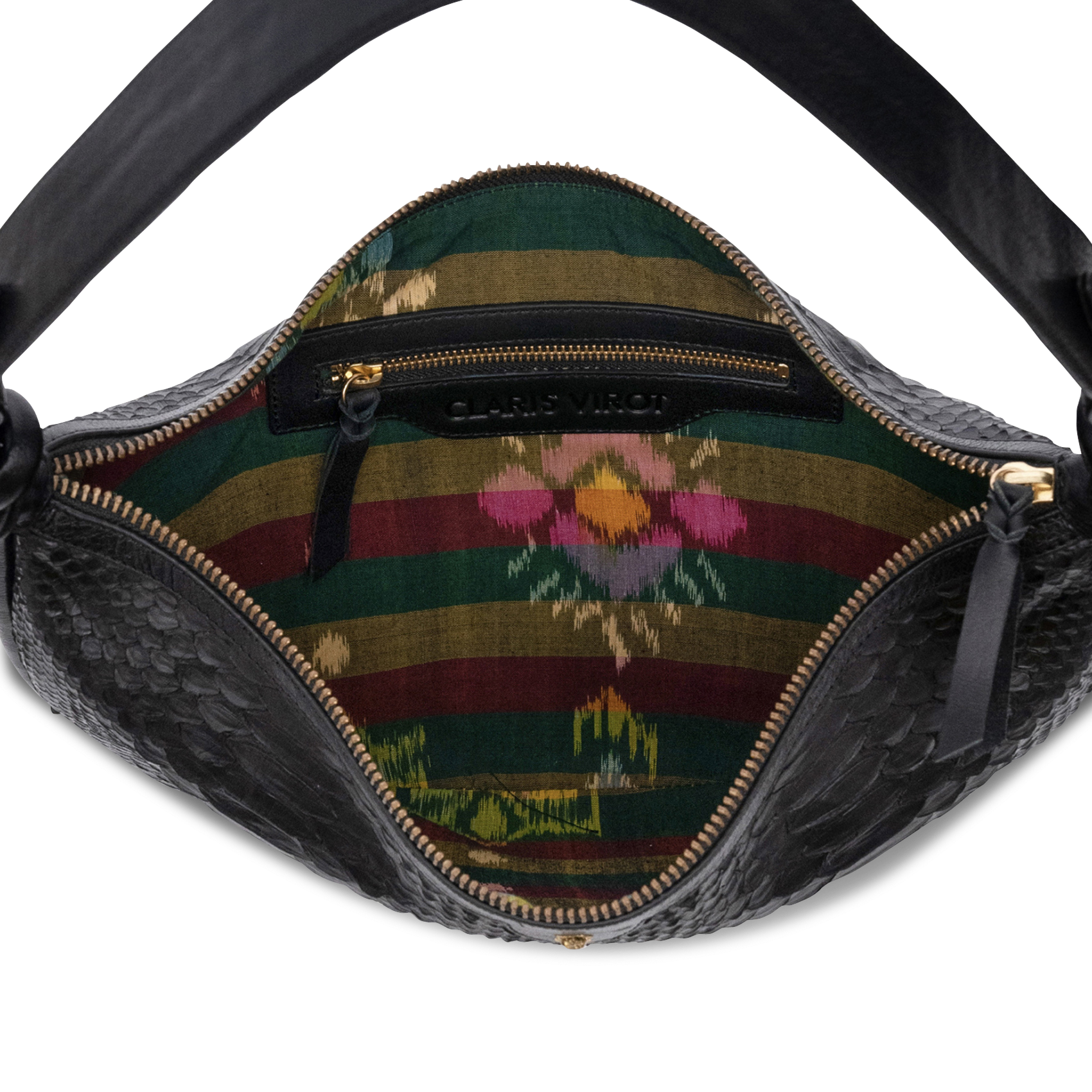 Half-moon python skin bag Black