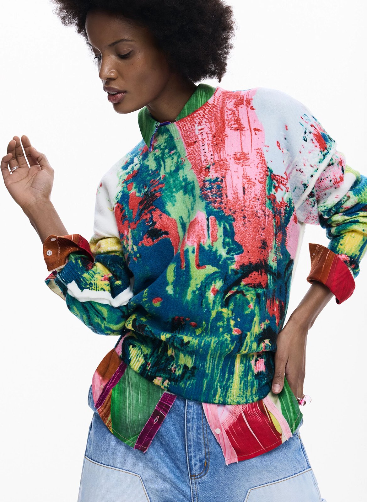 Pull col rond imprimé DESIGUAL Vert