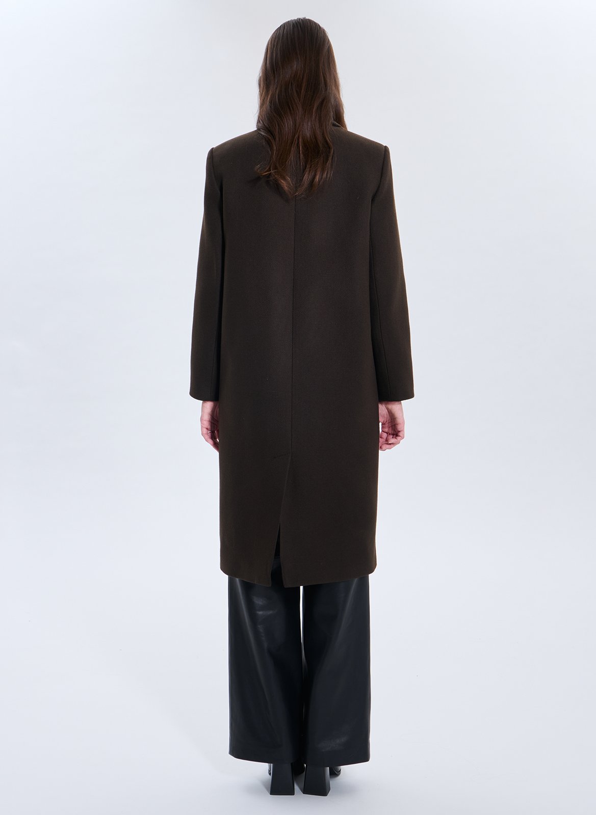 Manteau long droit en laine mélangée ZAPA Marron