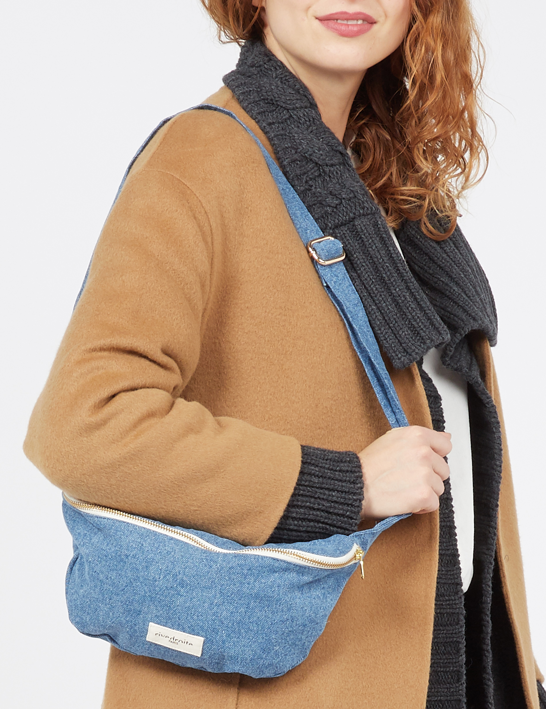 Zipped recycled cotton waist bag RIVEDROITE PARIS Faded jeans