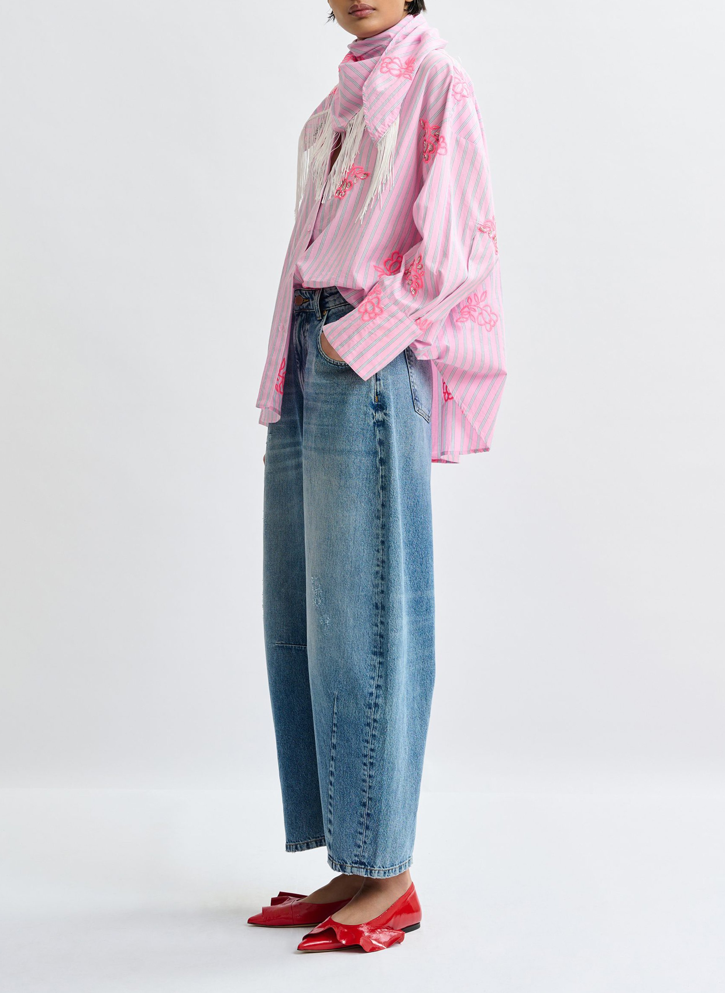 Oversized striped shirt with embroidery ESSENTIEL ANTWERP Pink