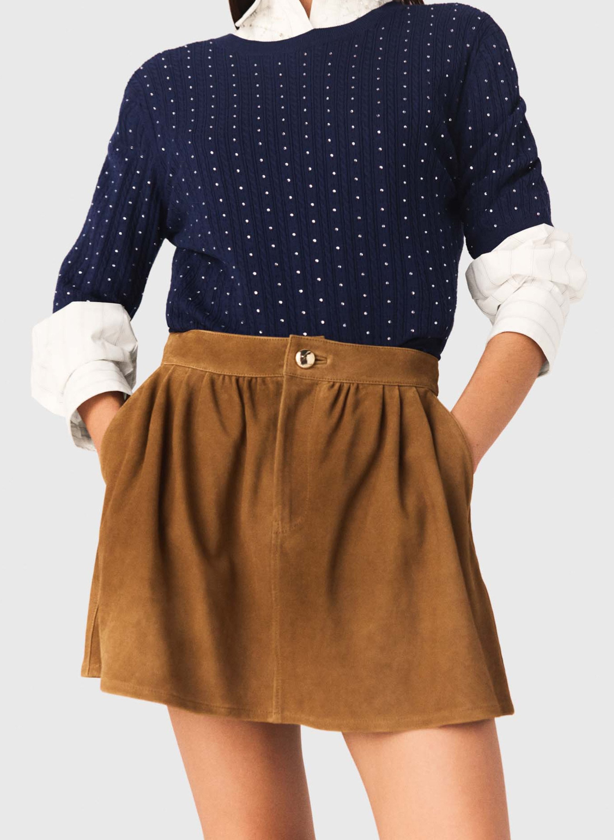 Flared leather skirt MAJE Beige