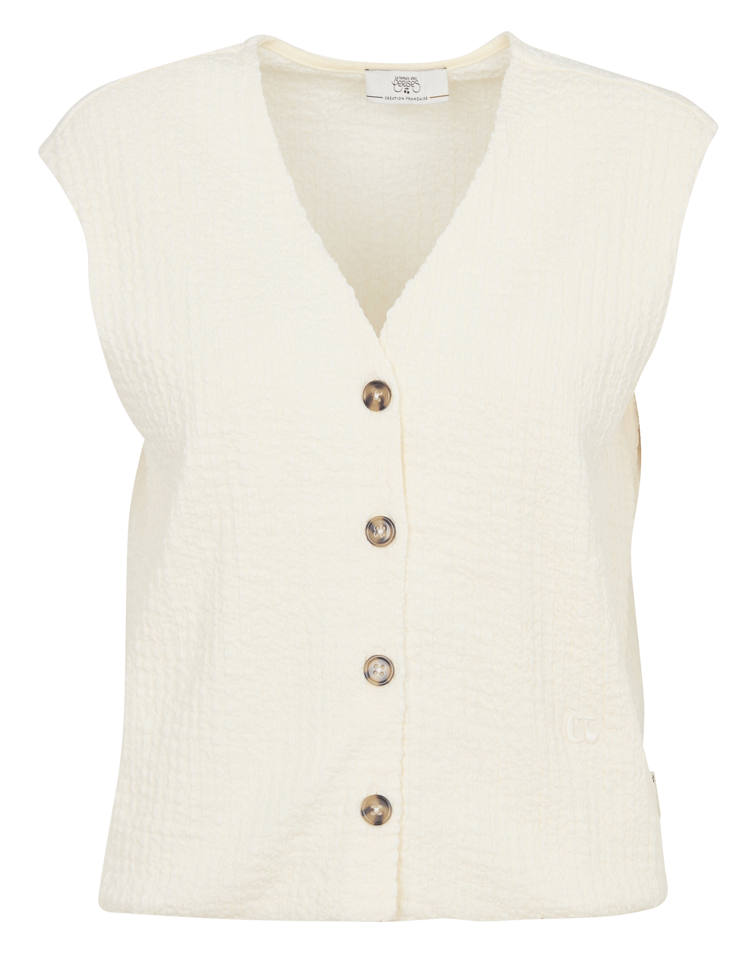 Top droit col V gaufré LE TEMPS DES CERISES