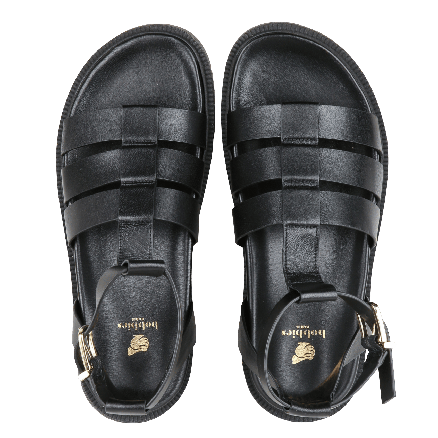 Avarca Berlin - Flache Ledersandalen mit Samt BOBBIES Schwarz