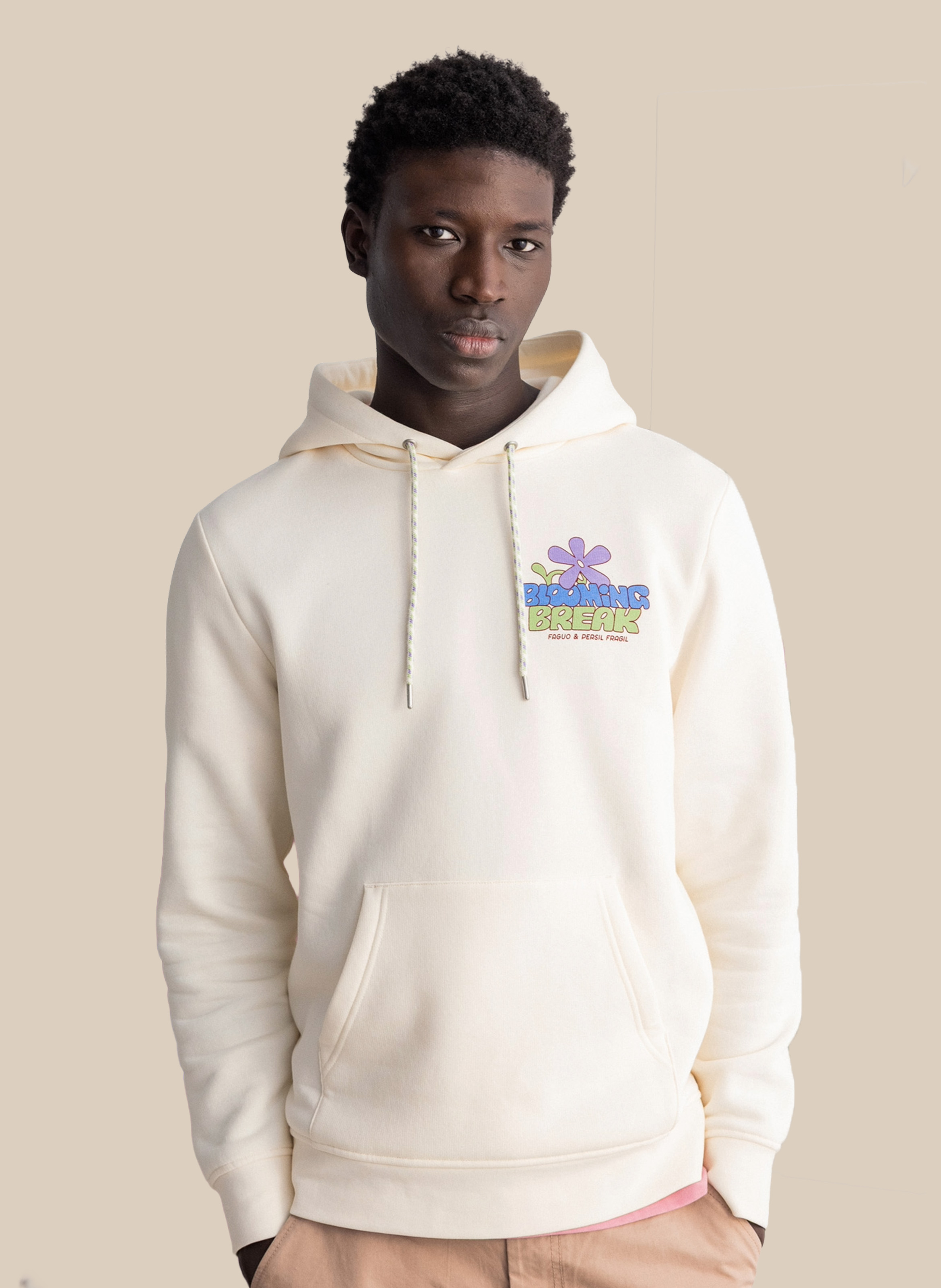 Rechte sweater met ronde hals en capuchon van katoenmix FAGUO Beige