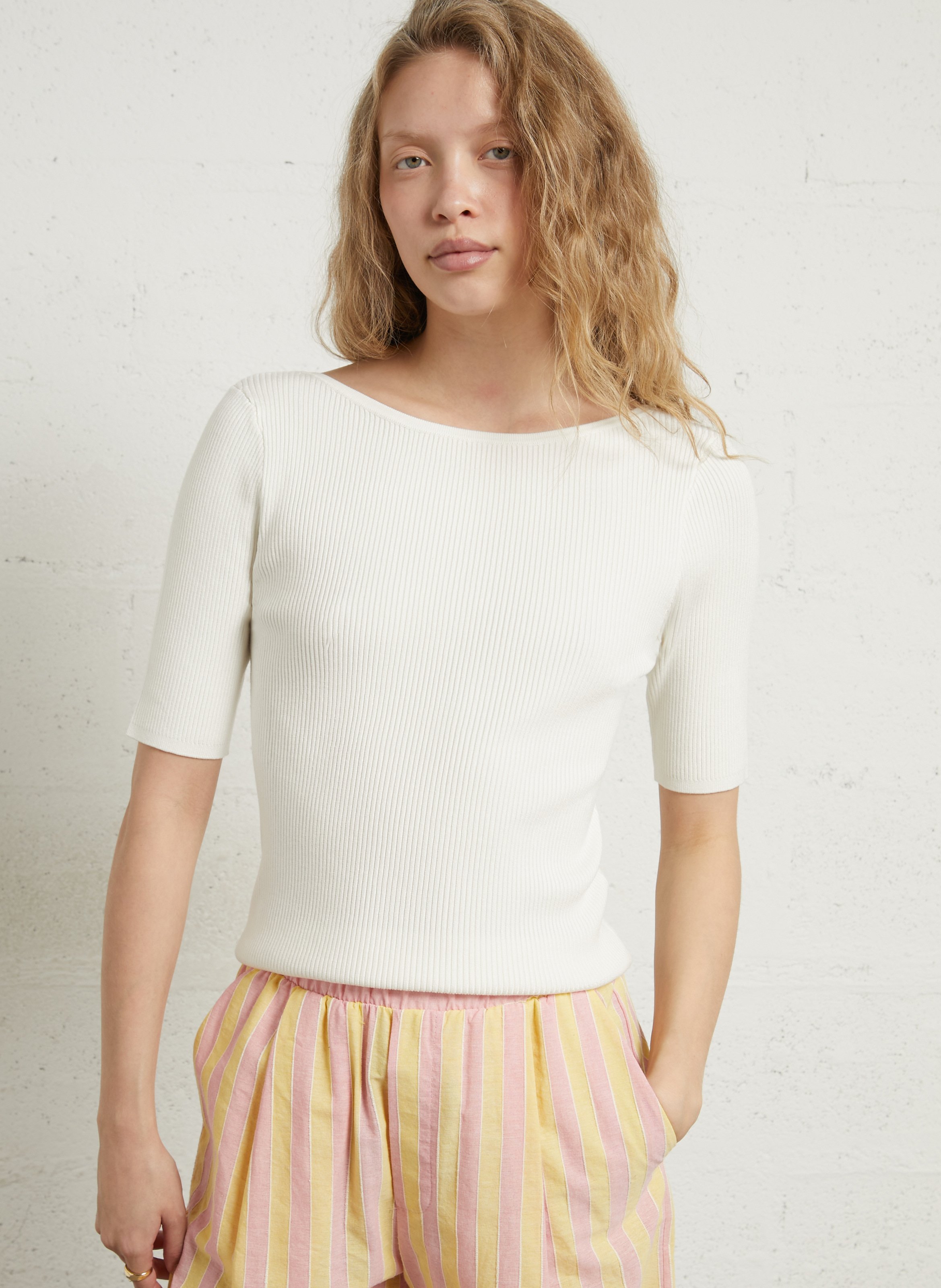 Fitted boat neck knit top MAISON 123 White