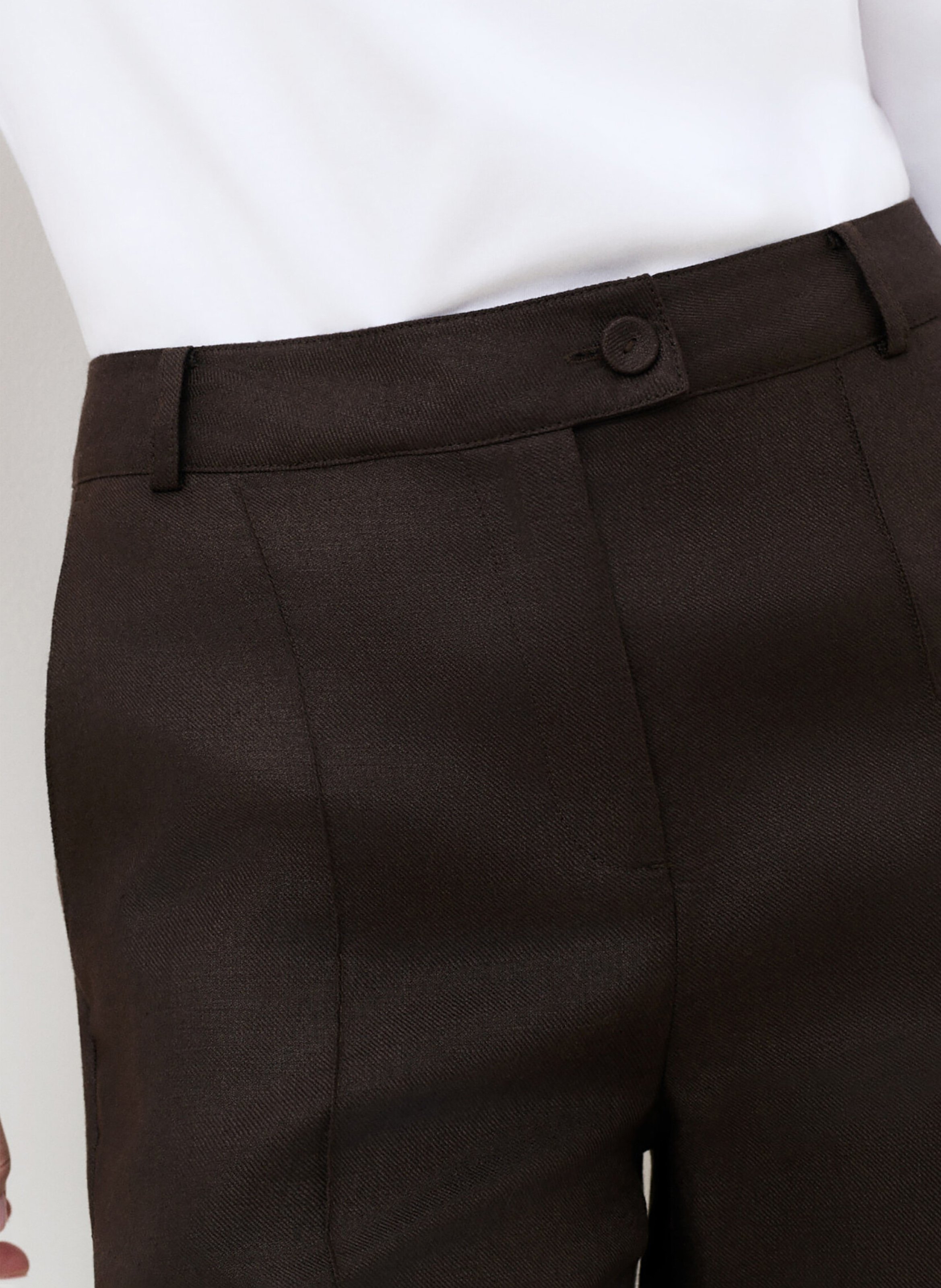 High-waisted bootcut linen pants CAROLL Brown