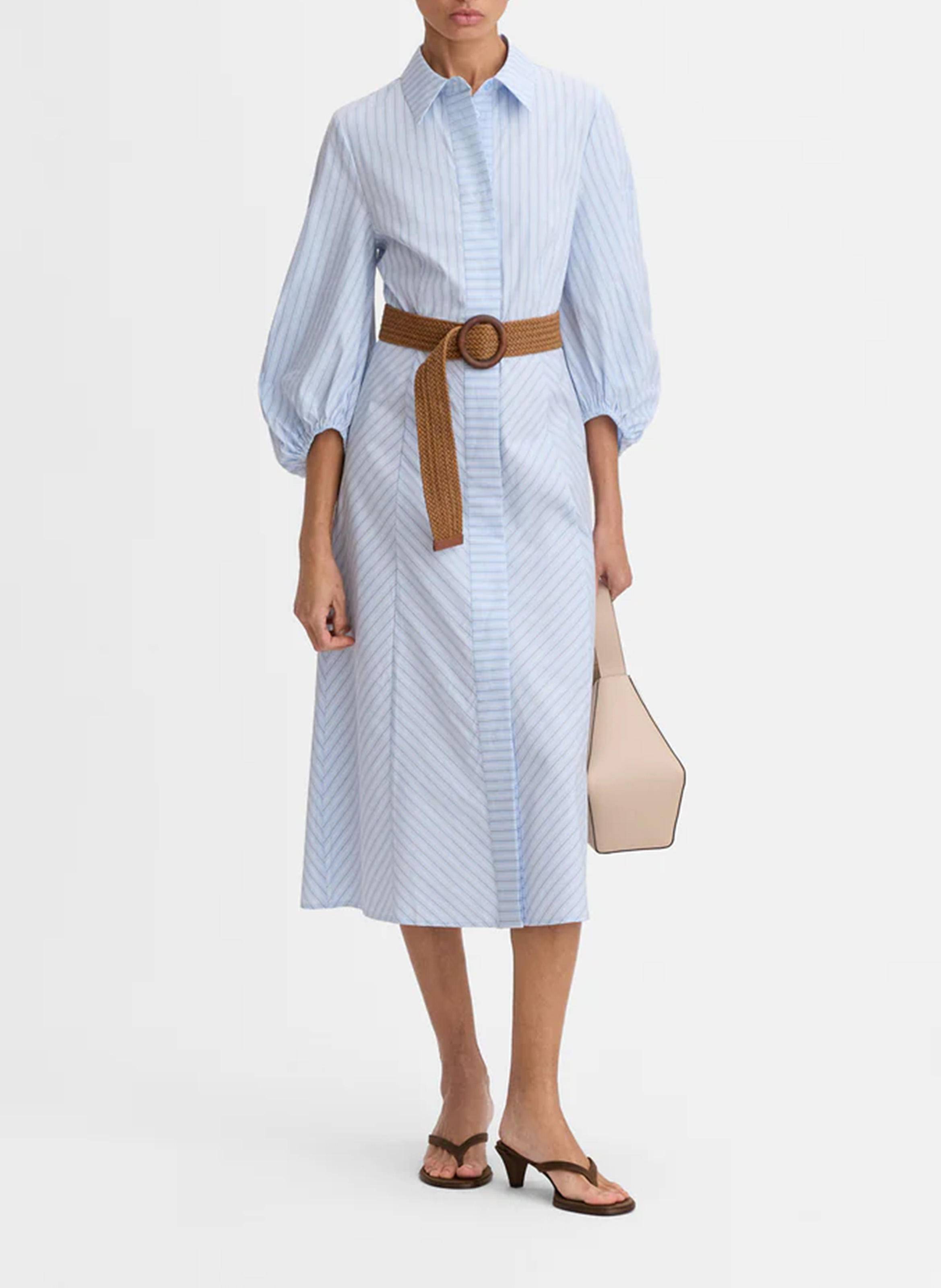 Kleid mit klassischem Hemdkragen aus gestreifter Baumwollmischung SIMORRA Blau
