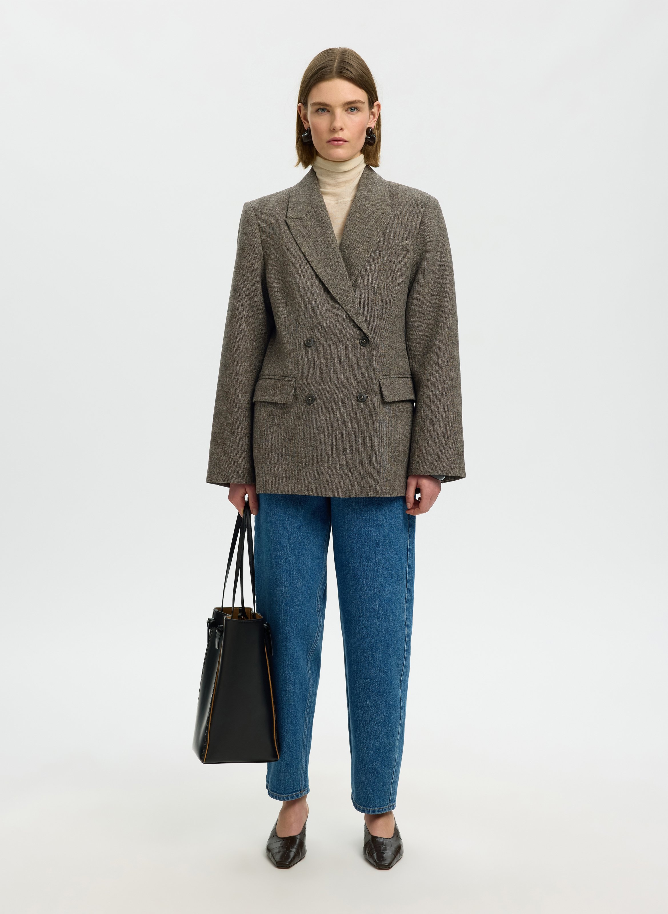 Veste droite col tailleur SELECTED Braun
