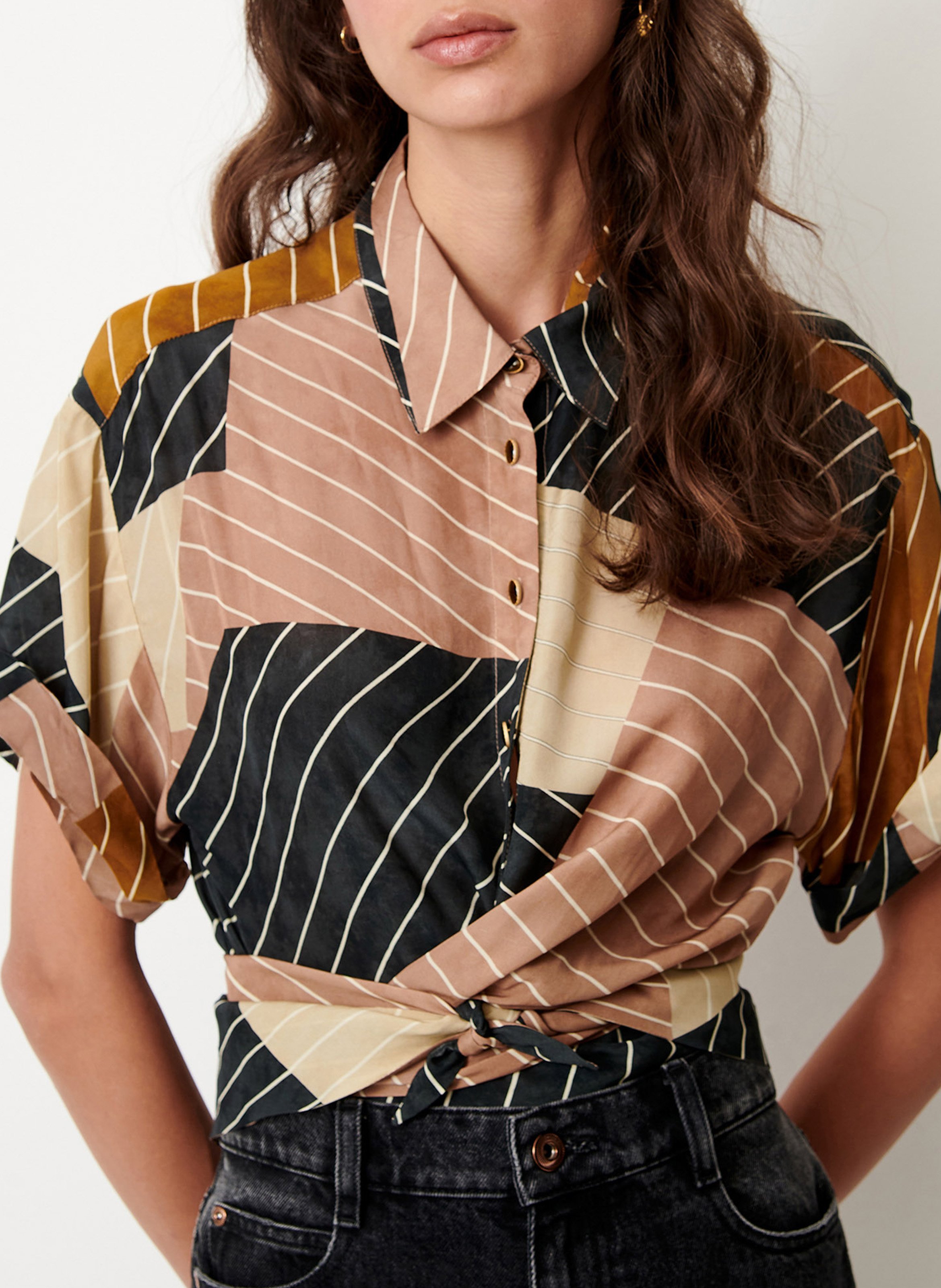 Short-sleeved printed organic cotton shirt SESSUN