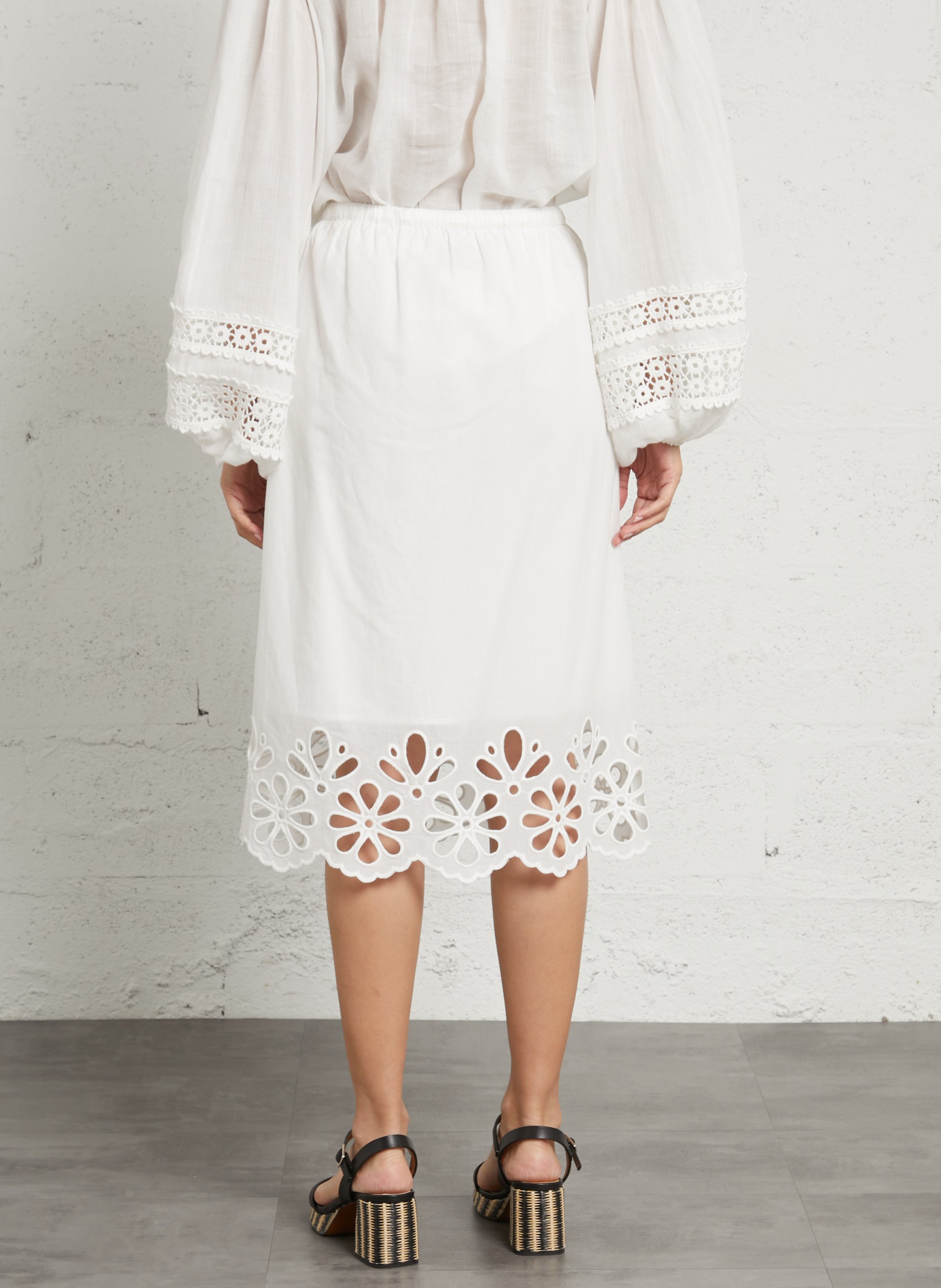 Halflange, katoenen rok BERENICE Wit