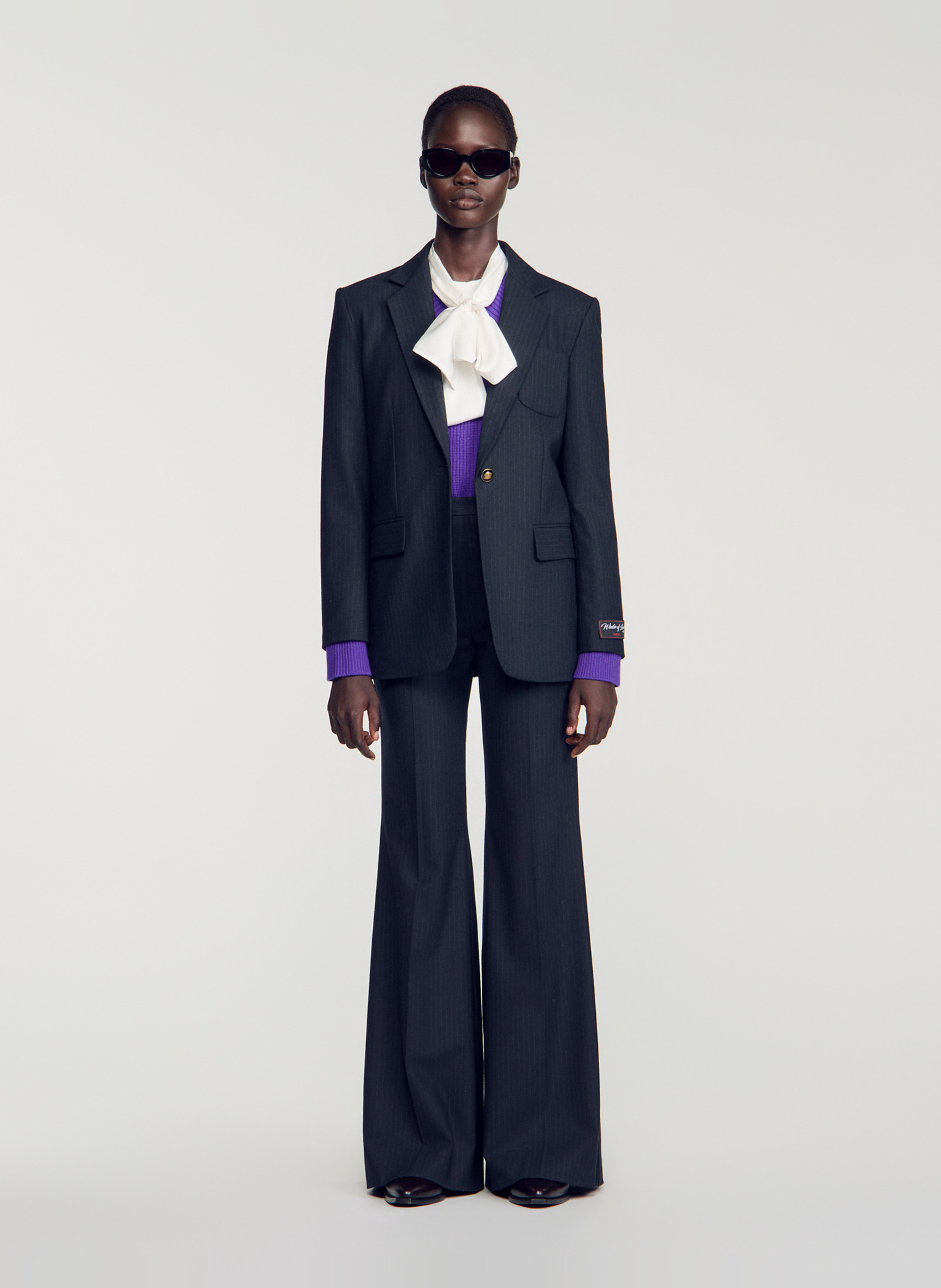 Veste col tailleur en laine mélangée SANDRO Blue