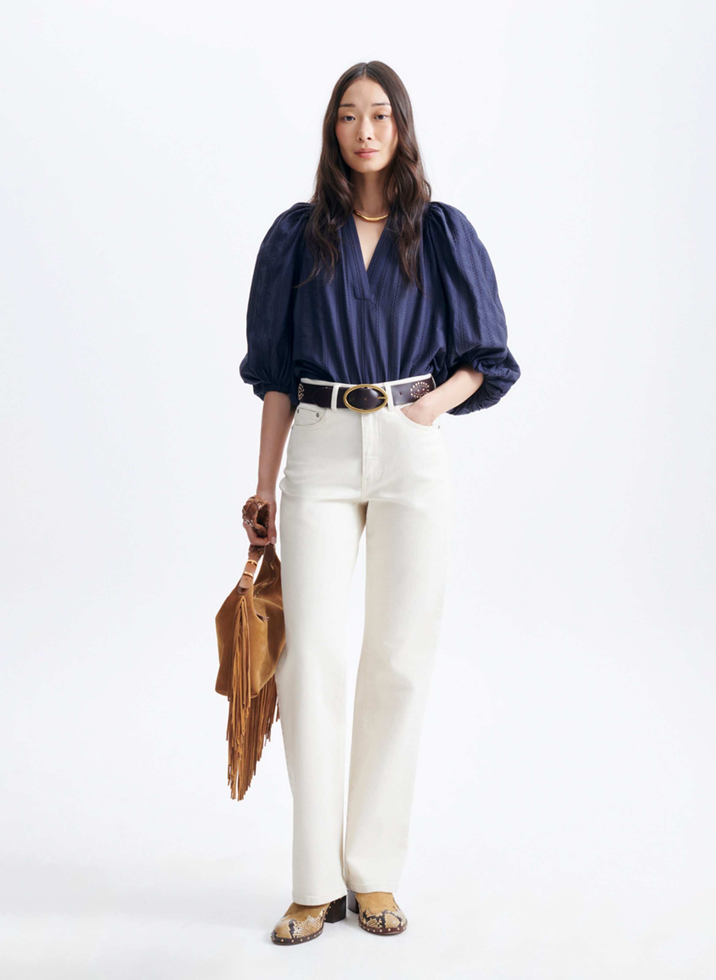 Baumwollbluse mit V-Ausschnitt VANESSA BRUNO Blau