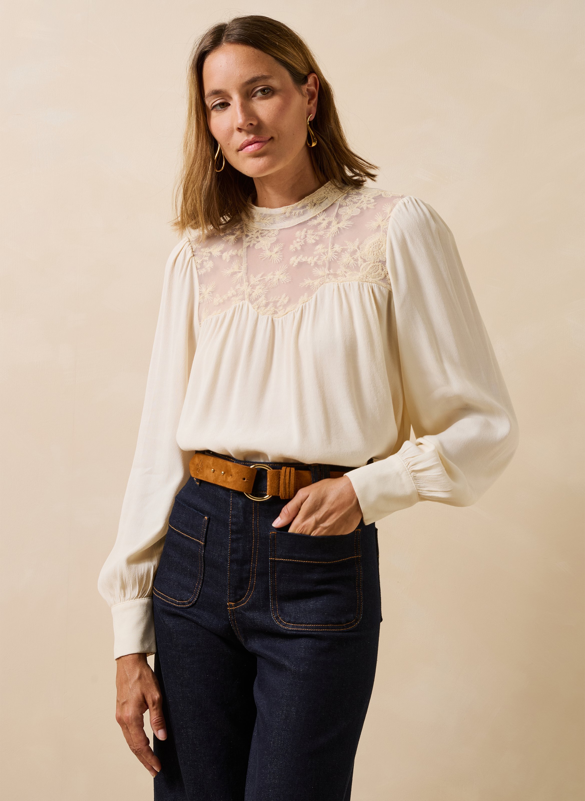 Lange mouwen kanten blouse LA FEE MARABOUTEE