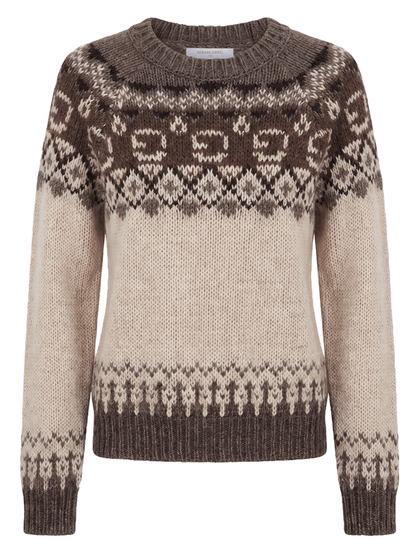Pull col rond imprimé en laine mélangée GERARD DAREL Beige